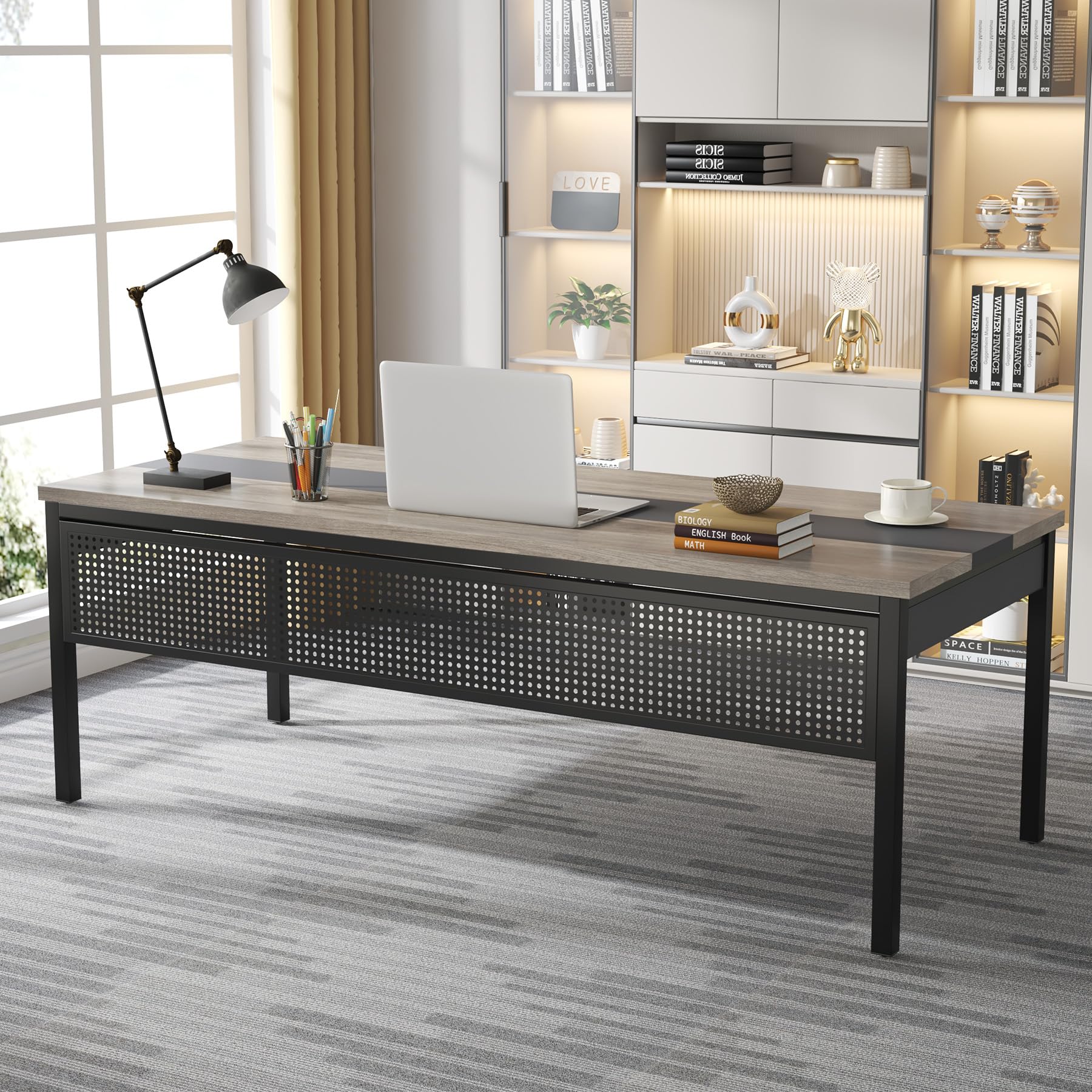 70.8" L-Shaped Executive Office Desk with File Cabinet Combo