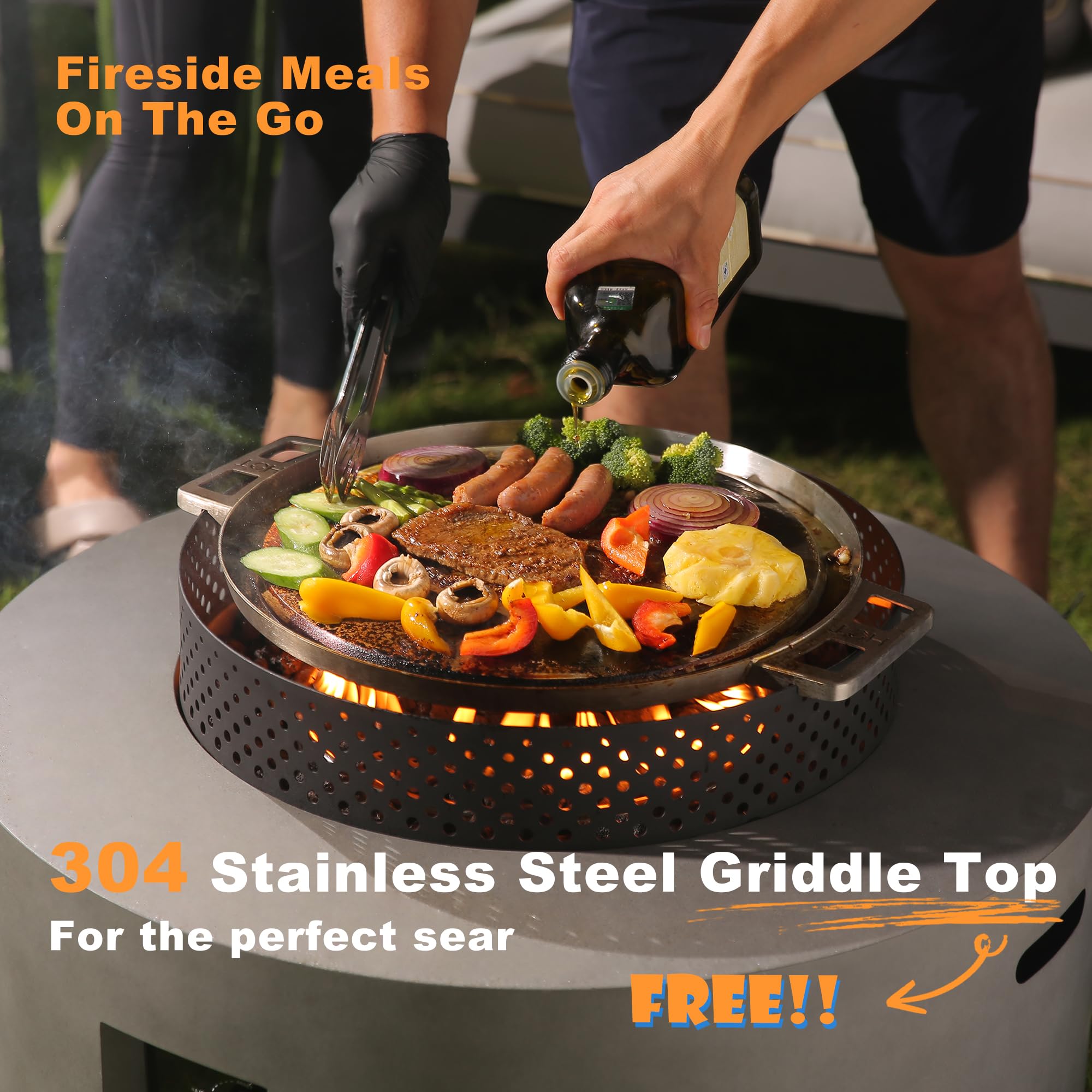 32 Inch Round Propane Fire Pit Table with Wind Guard