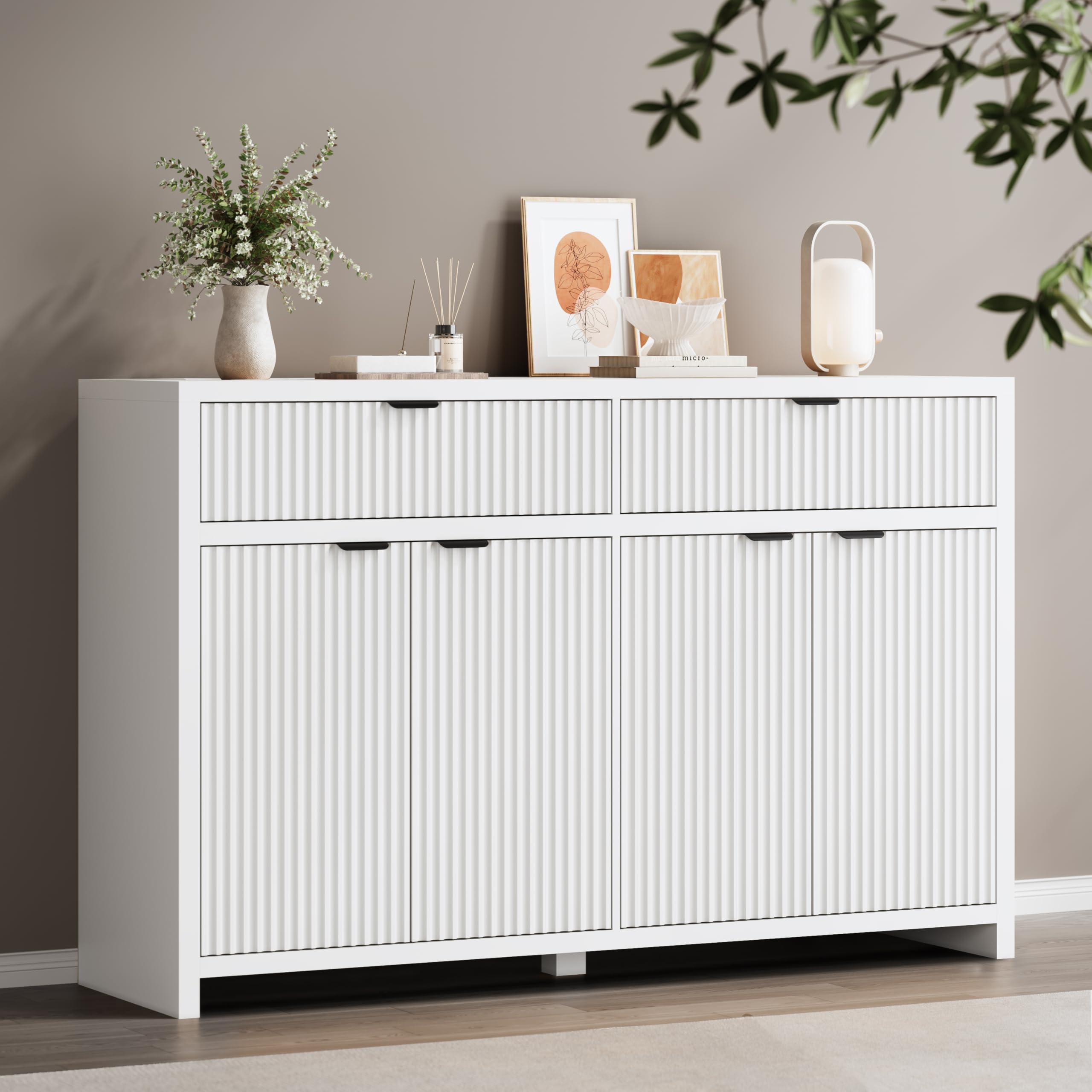 Fluted Sideboard Buffet Cabinet with Storage Drawers