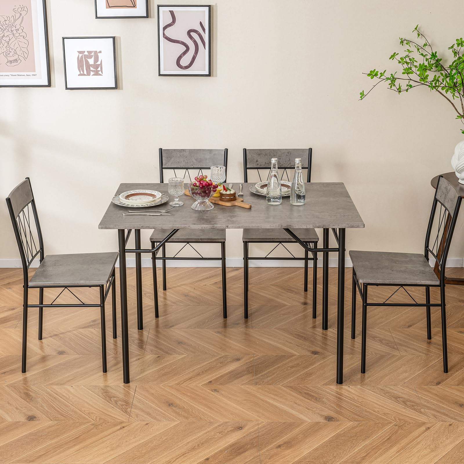 5-Piece Dining Table Set with Metal Frame