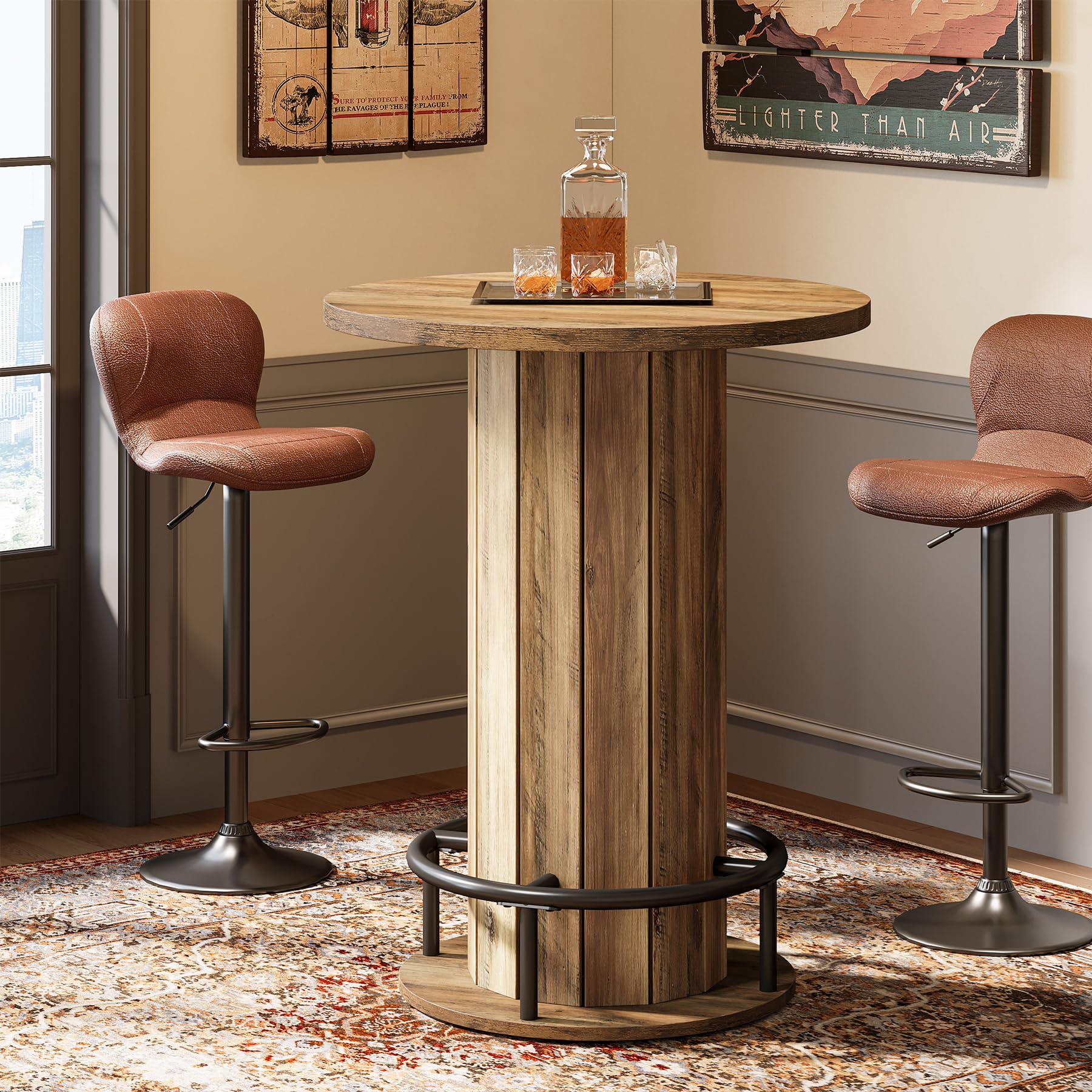 Round Bar Table with Metal Ring Footrest