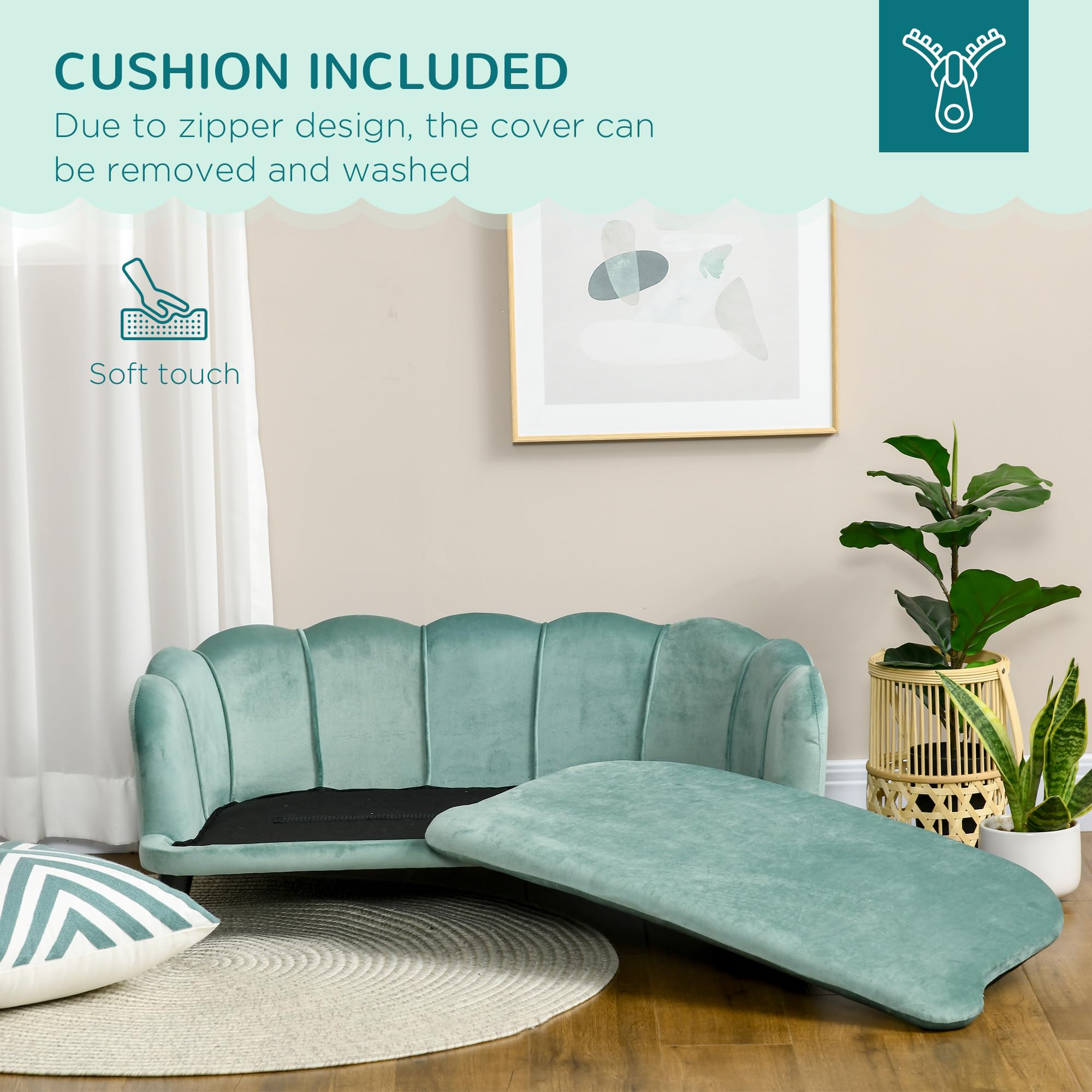 Velvet Large Dog Couch with Foam Cushion
