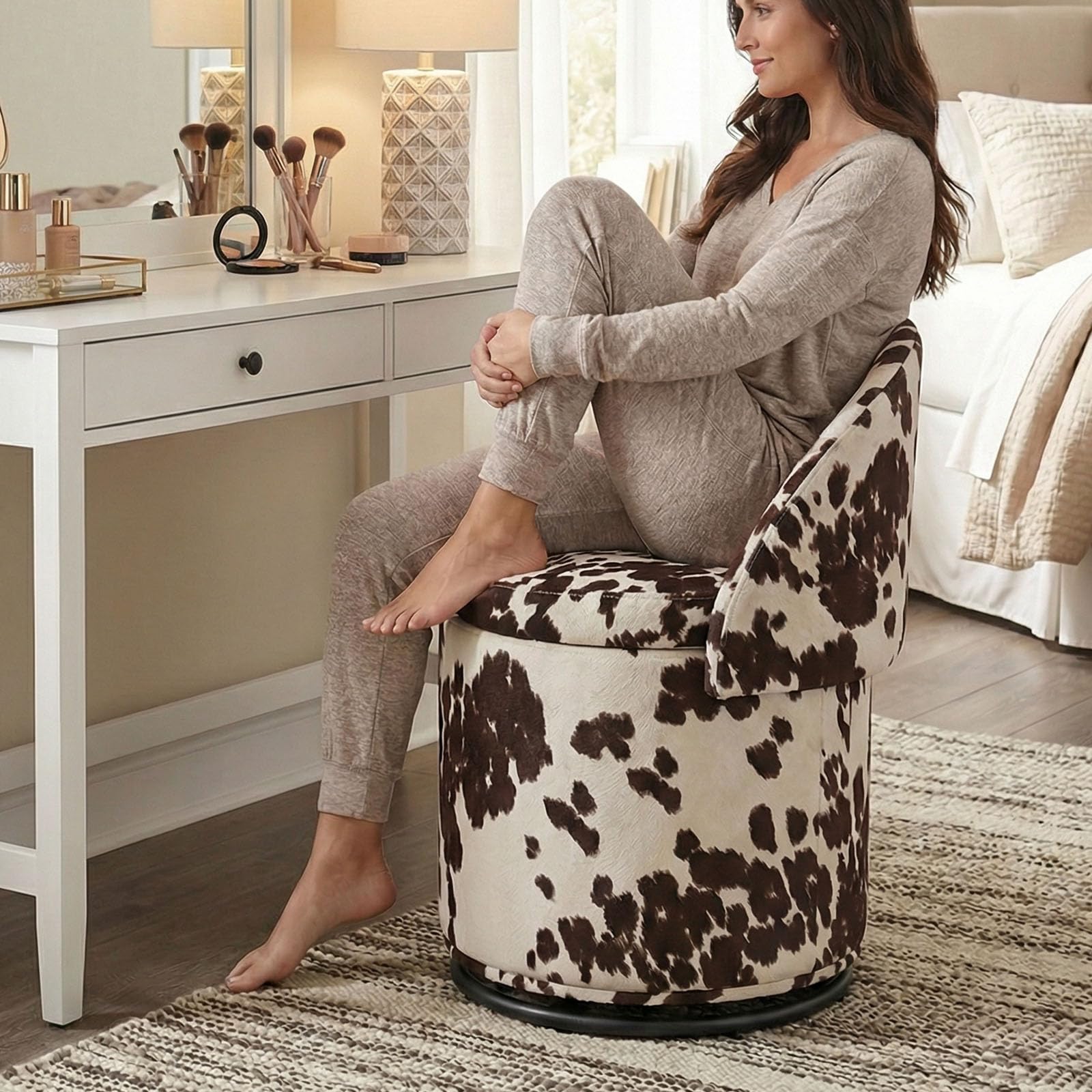 Round Swivel Storage Ottoman with Backrest