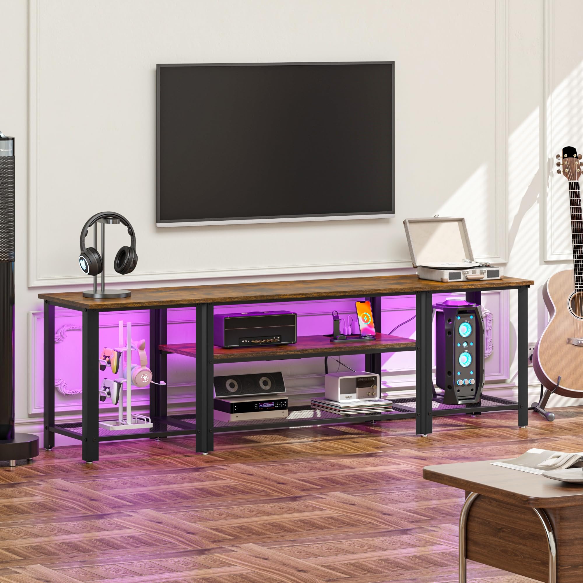 Industrial TV Stand with RGB LED Lights