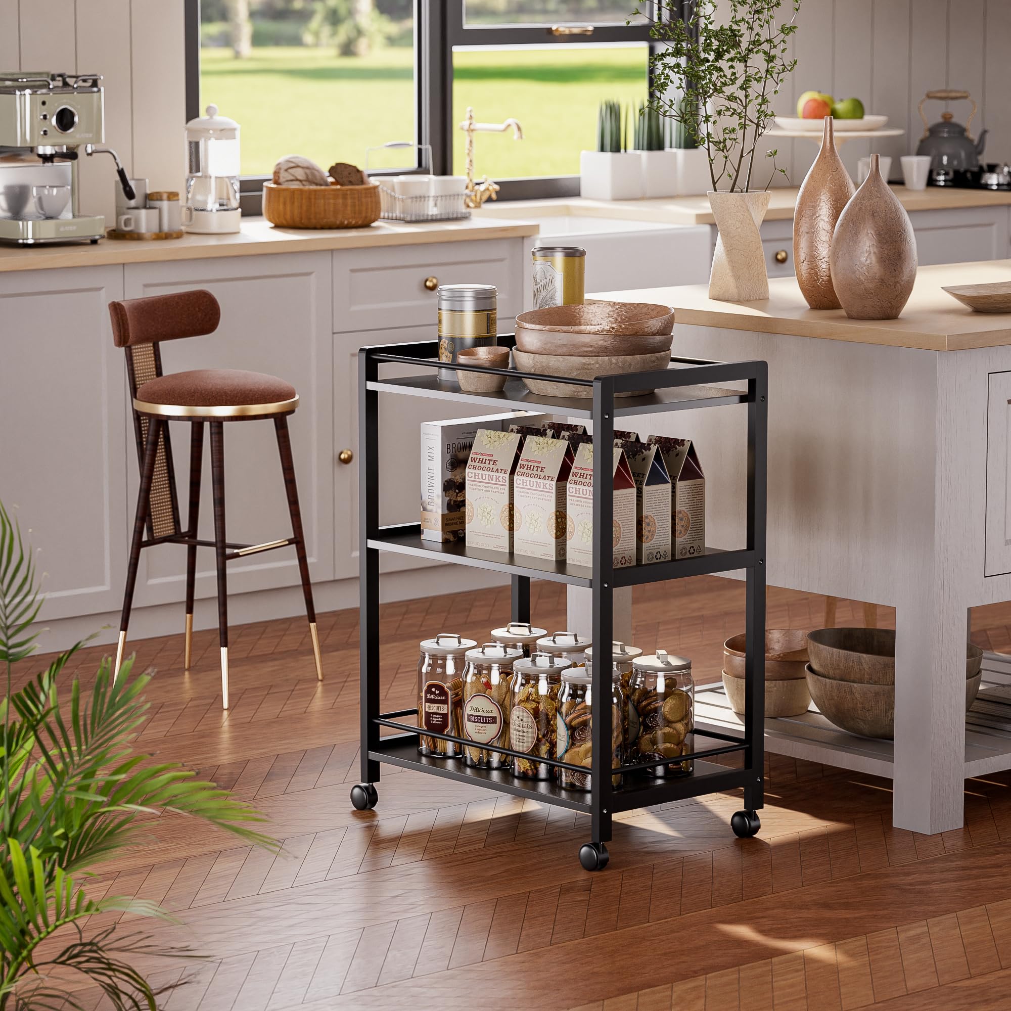 3-Tier Rolling Bar Cart with Wheels