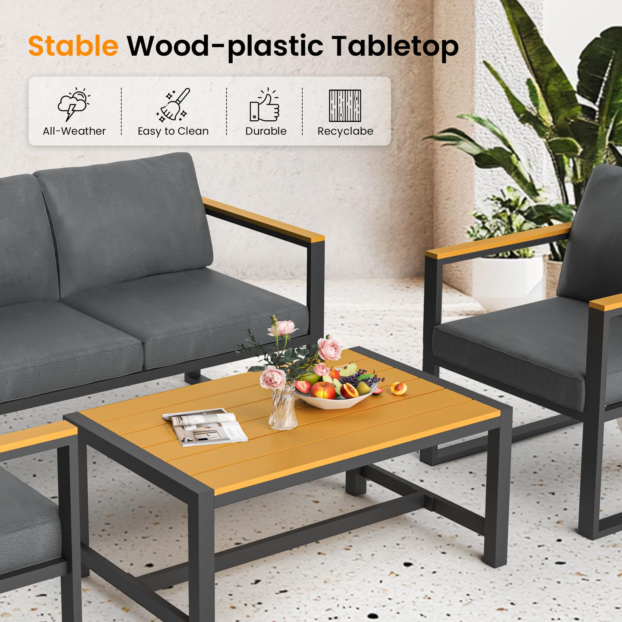 4-Piece Outdoor Patio Conversation Set with Coffee Table