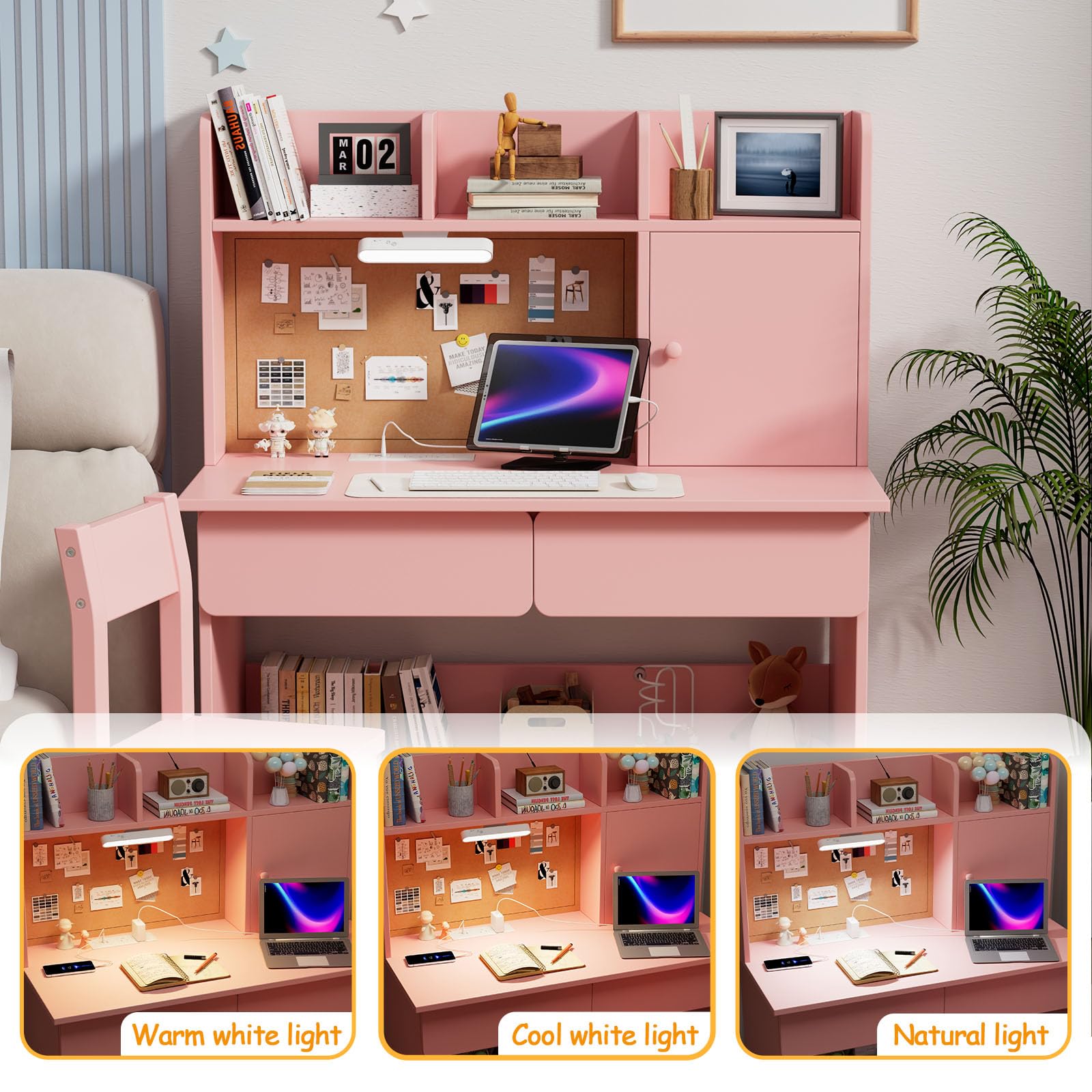 Kids Study Desk and Chair Set with LED Light
