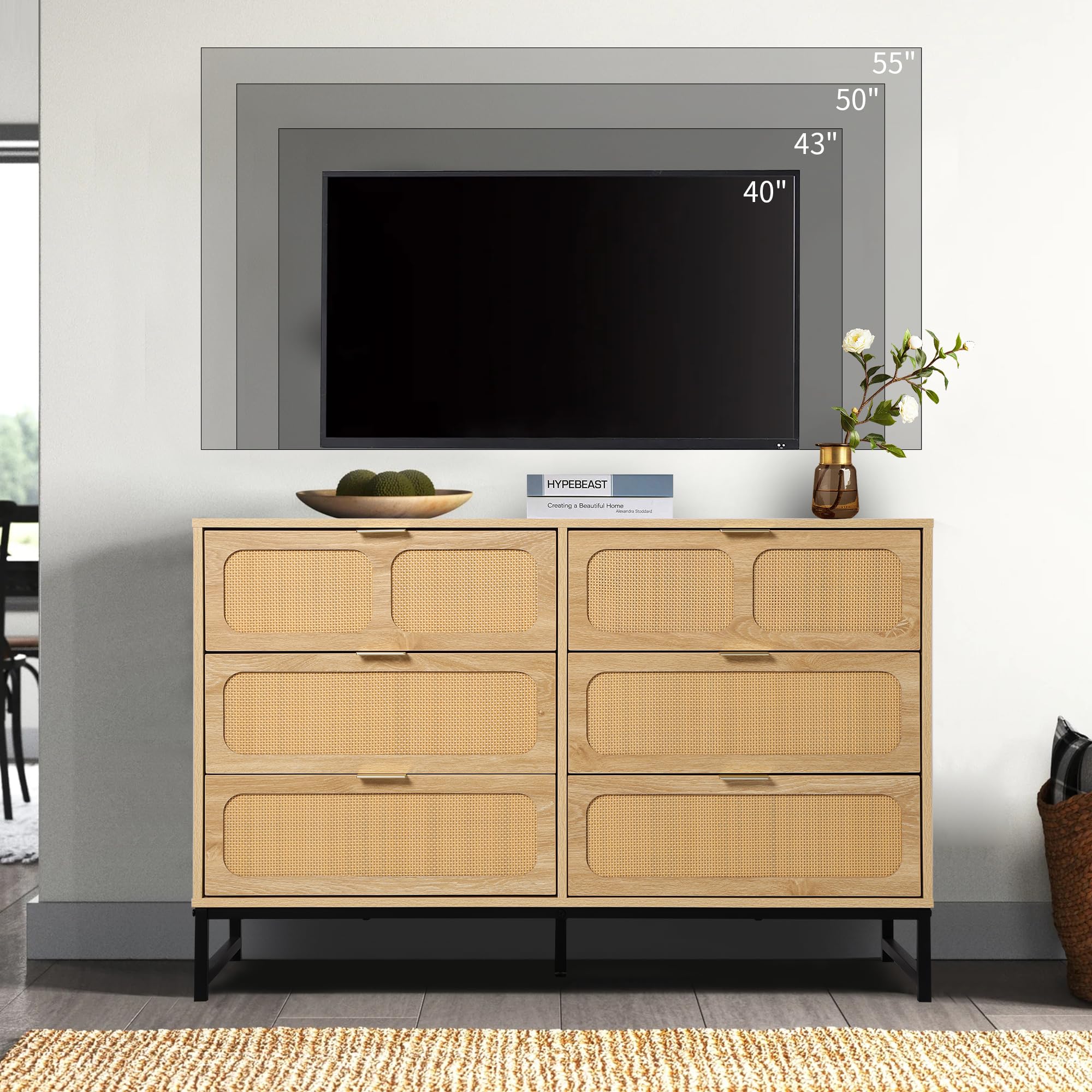 6 Drawer Rattan Dresser