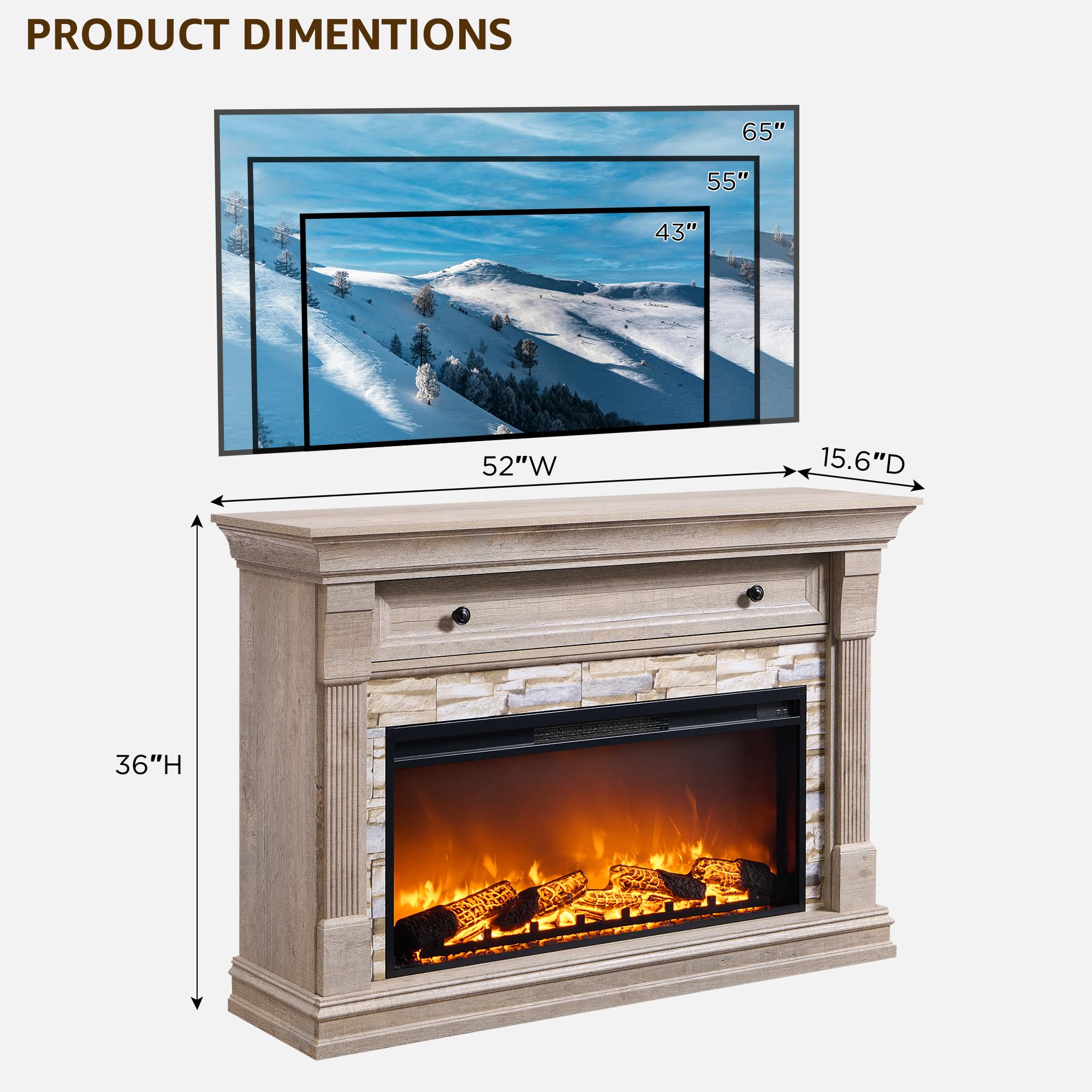 52" Farmhouse Electric Fireplace TV Stand with Mantel