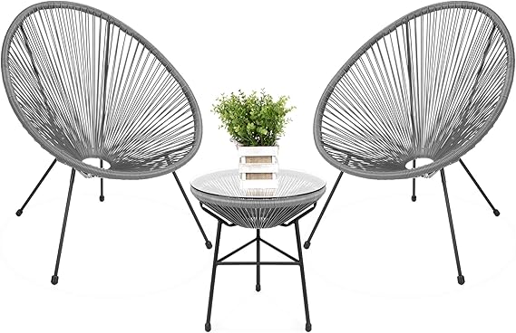 3-Piece Outdoor Acapulco Patio Bistro Set with Glass Top Table