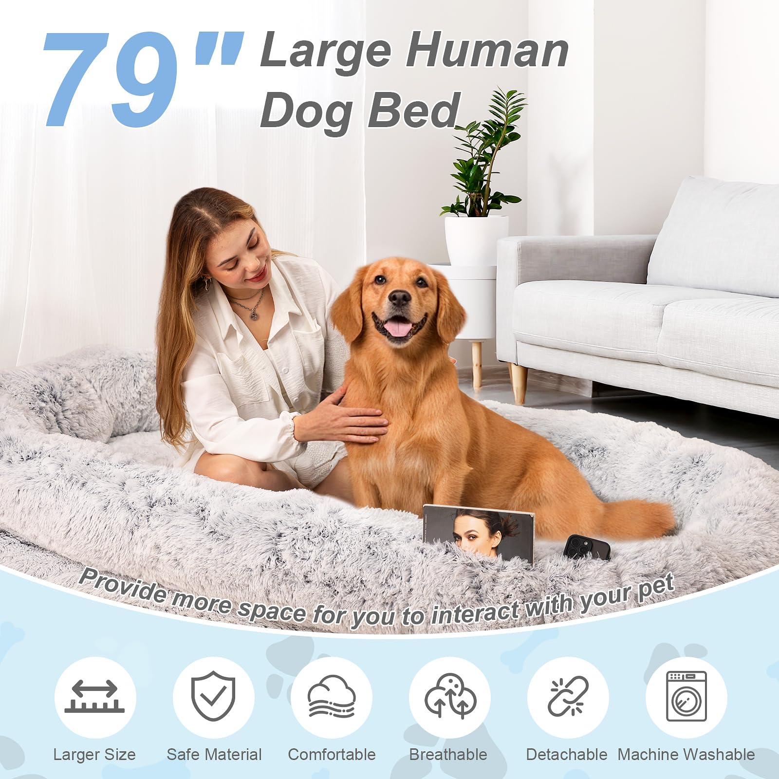 Orthopedic Human Dog Bed XL Light Grey