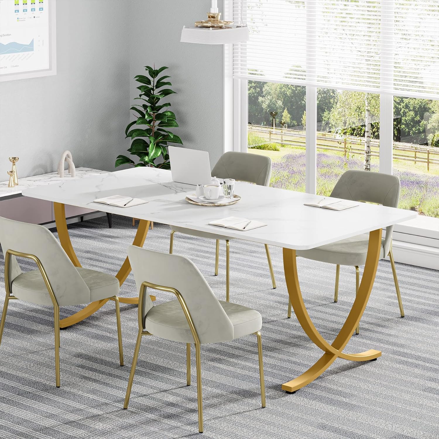 63" Executive Desk White Gold Conference Table
