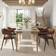 Brown Leather Dining Chairs Set of 4 with Black Metal Legs