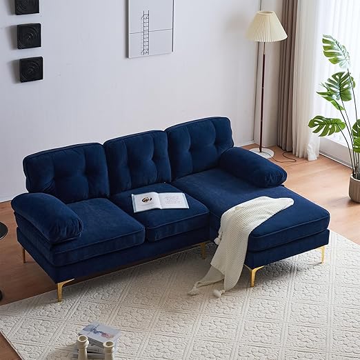 83" Velvet Sectional Sofa with Tufted Upholstery