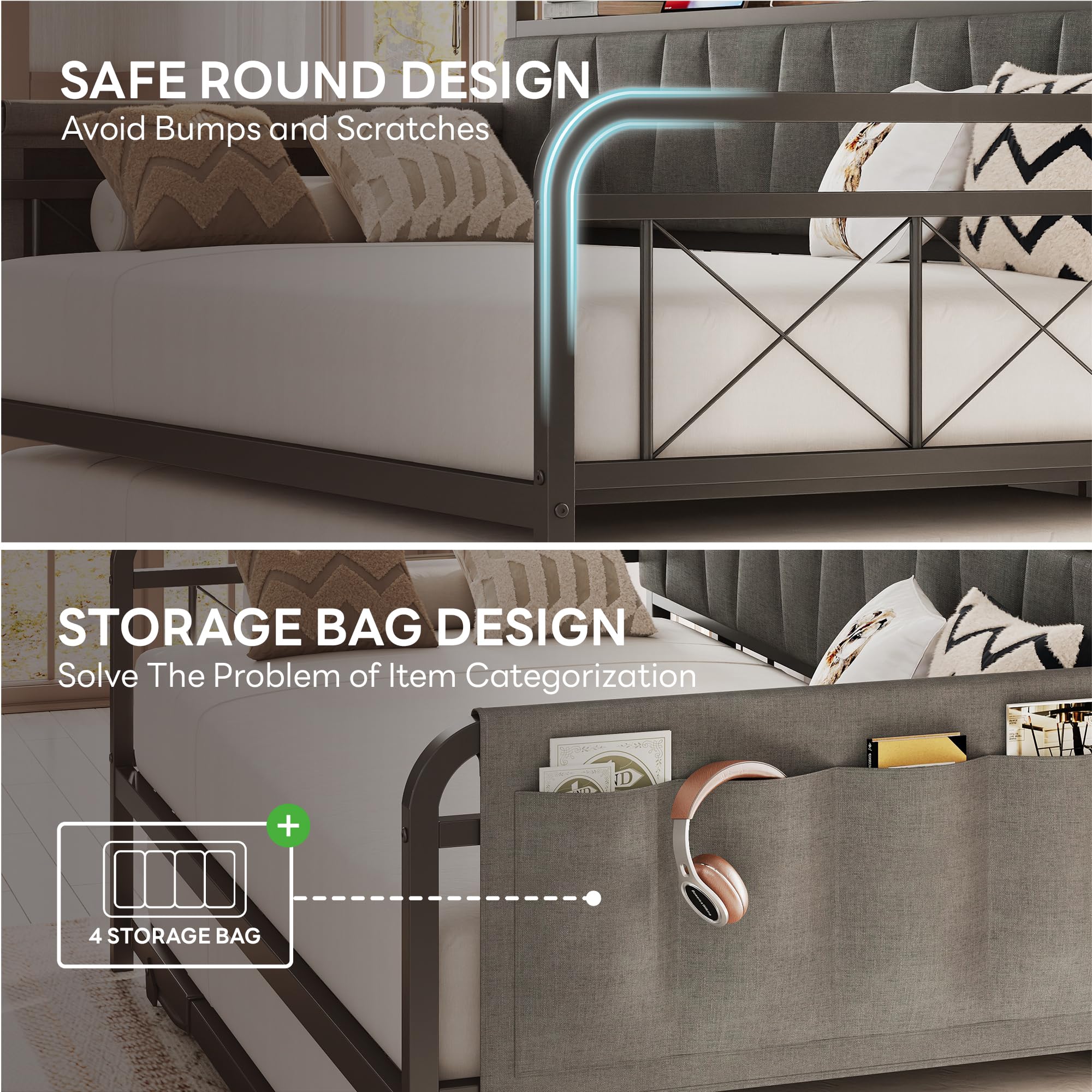 Daybed with Trundle and Storage Headboard