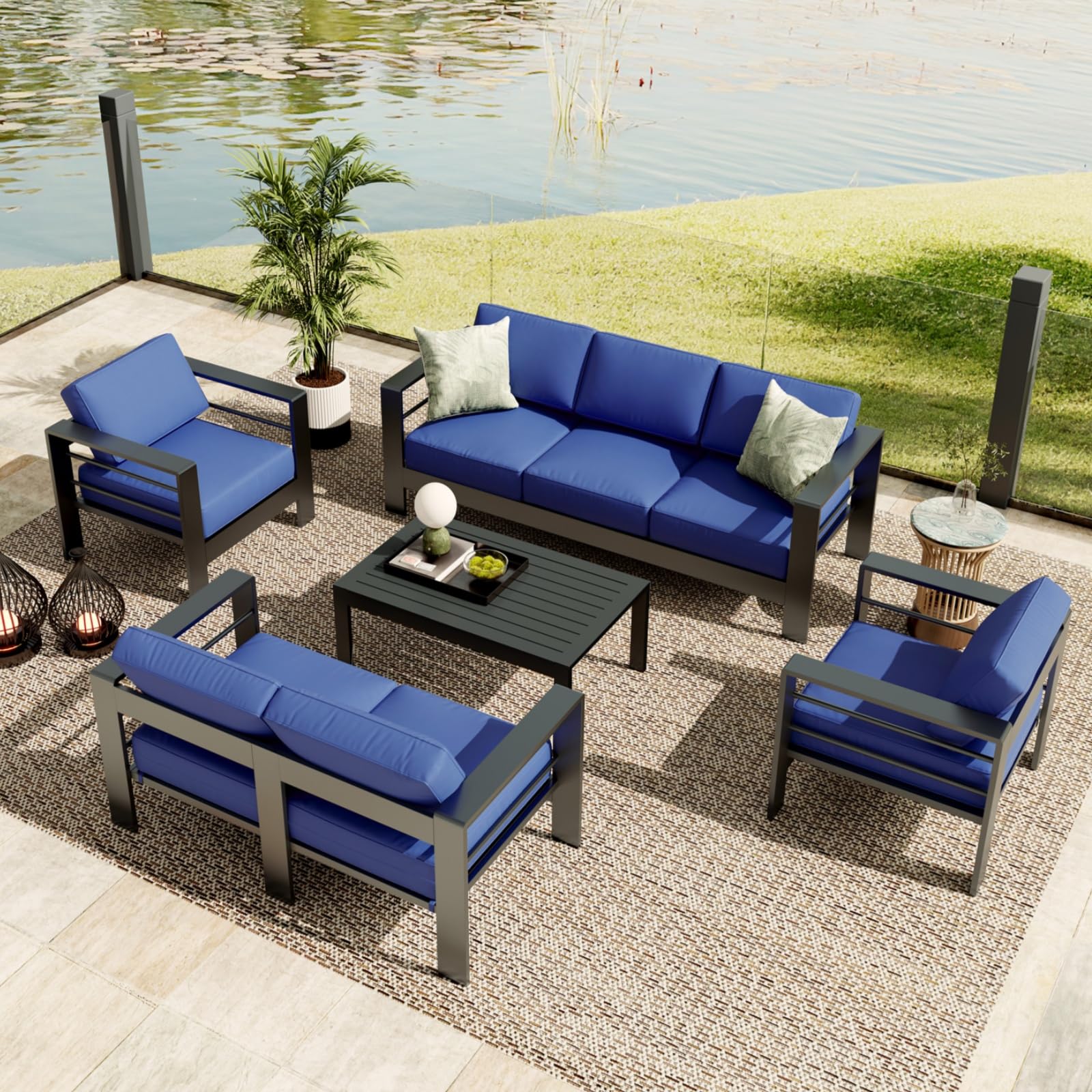 7-Seat Aluminum Patio Sectional Sofa Set with Coffee Table