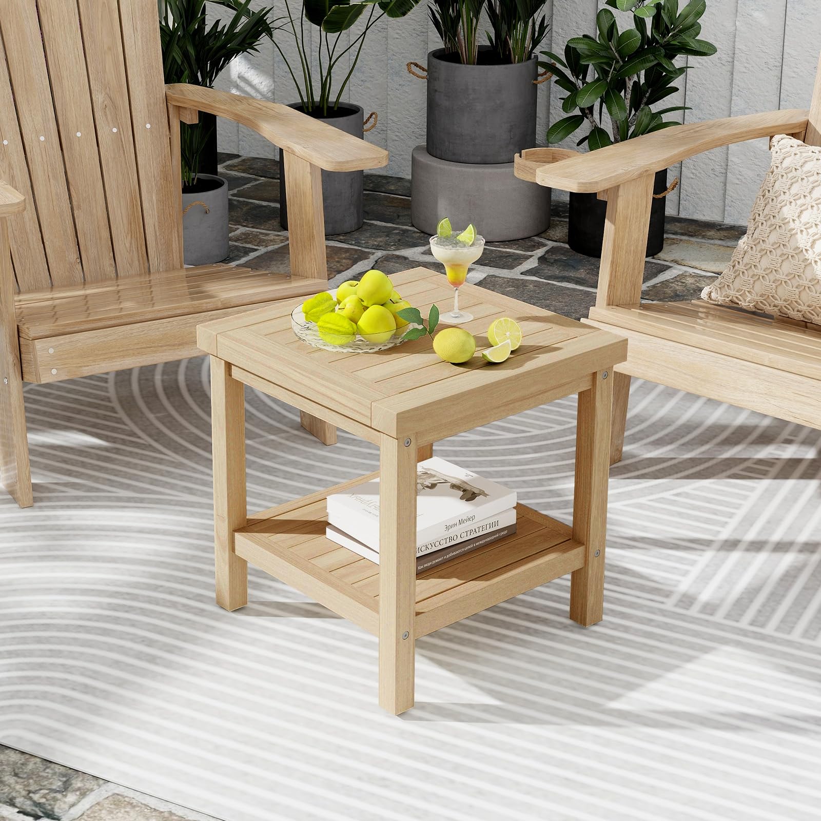 2-Tier Teak Wood Outdoor Side Table