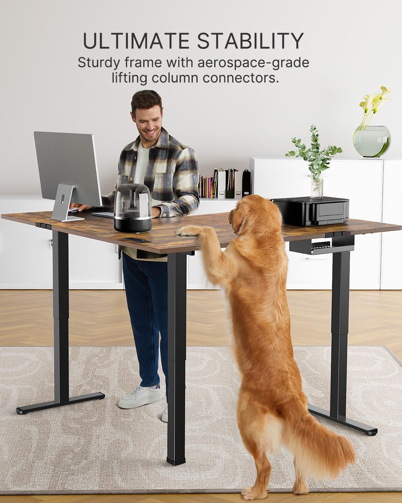 Electric L-Shaped Standing Desk with Power Outlet