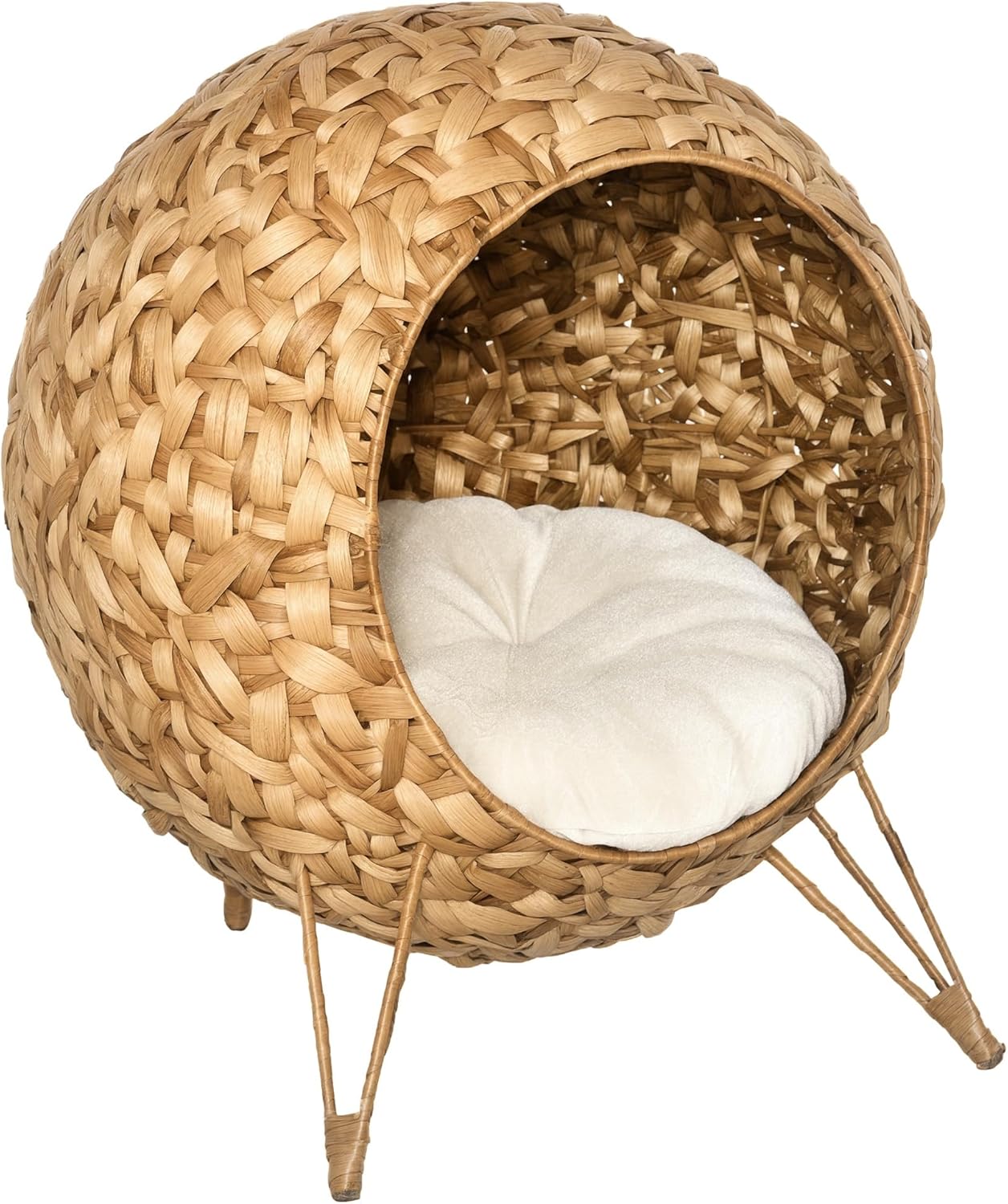 Elevated Woven Cat Bed with Cushion