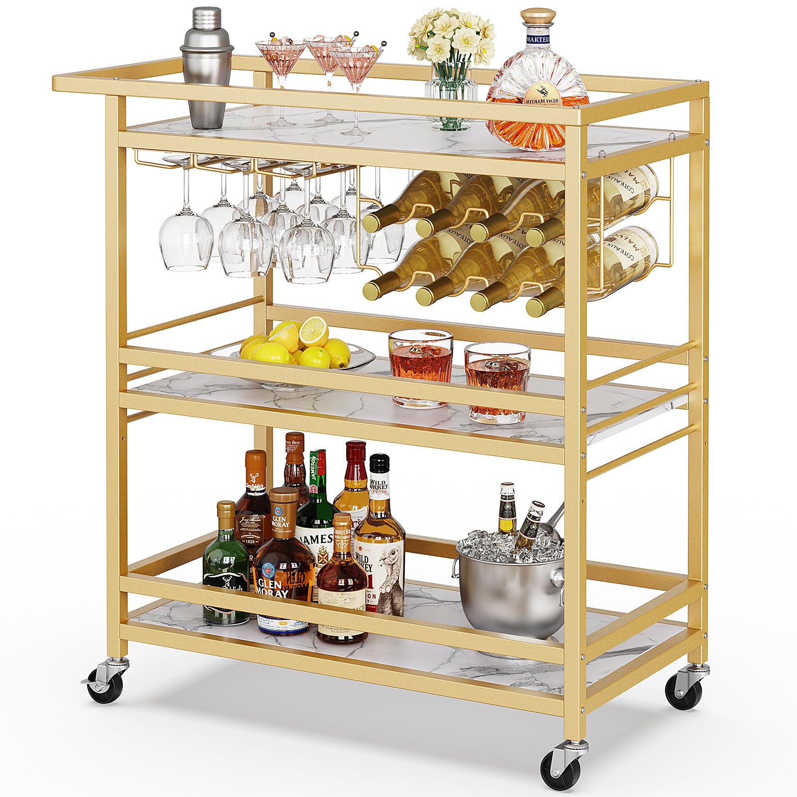 3 Tier Gold Serving Rolling Cart with Wheels