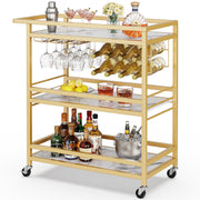 3 Tier Gold Serving Rolling Cart with Wheels