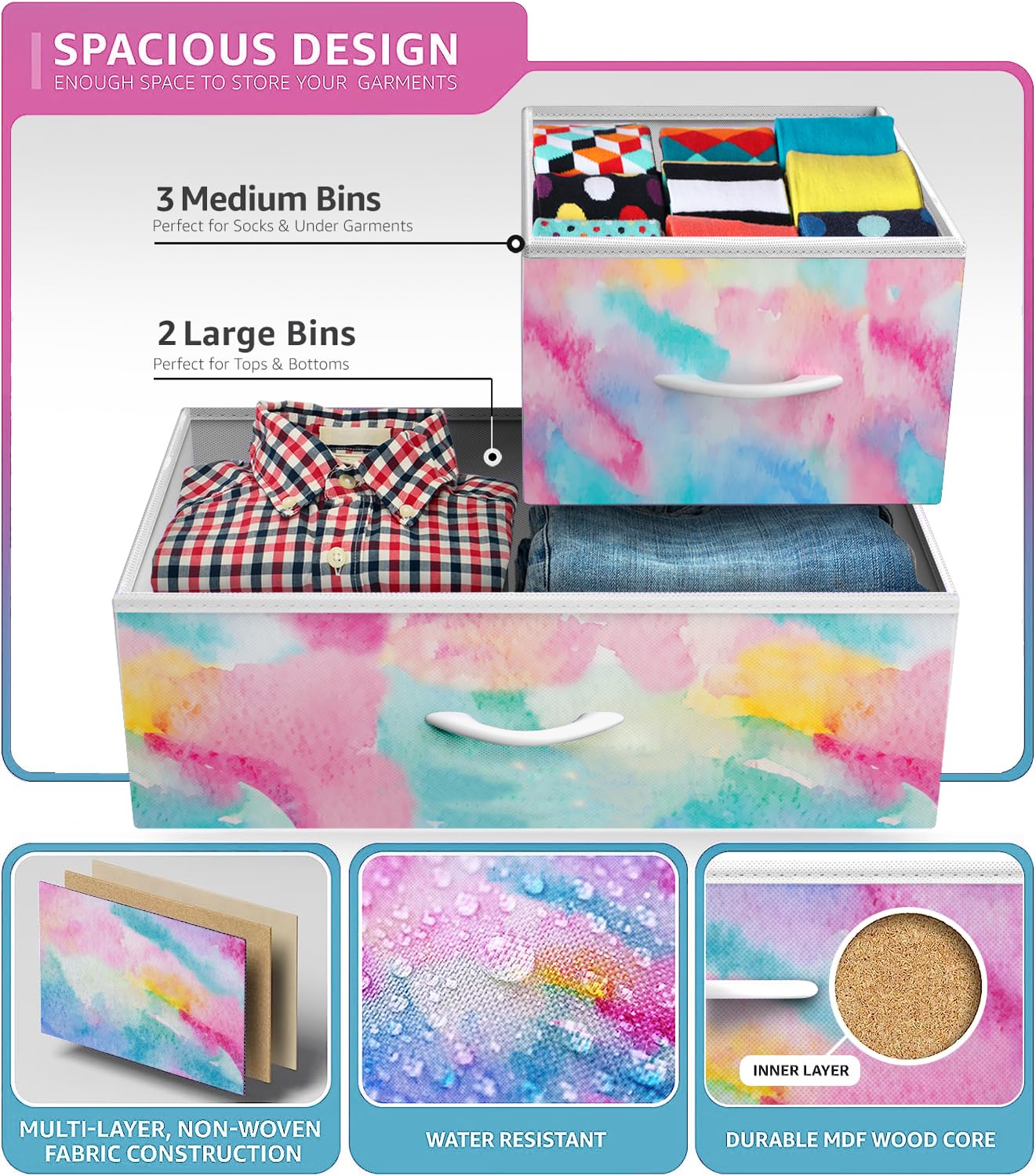 5-Drawer Storage Dresser with Fabric Bins