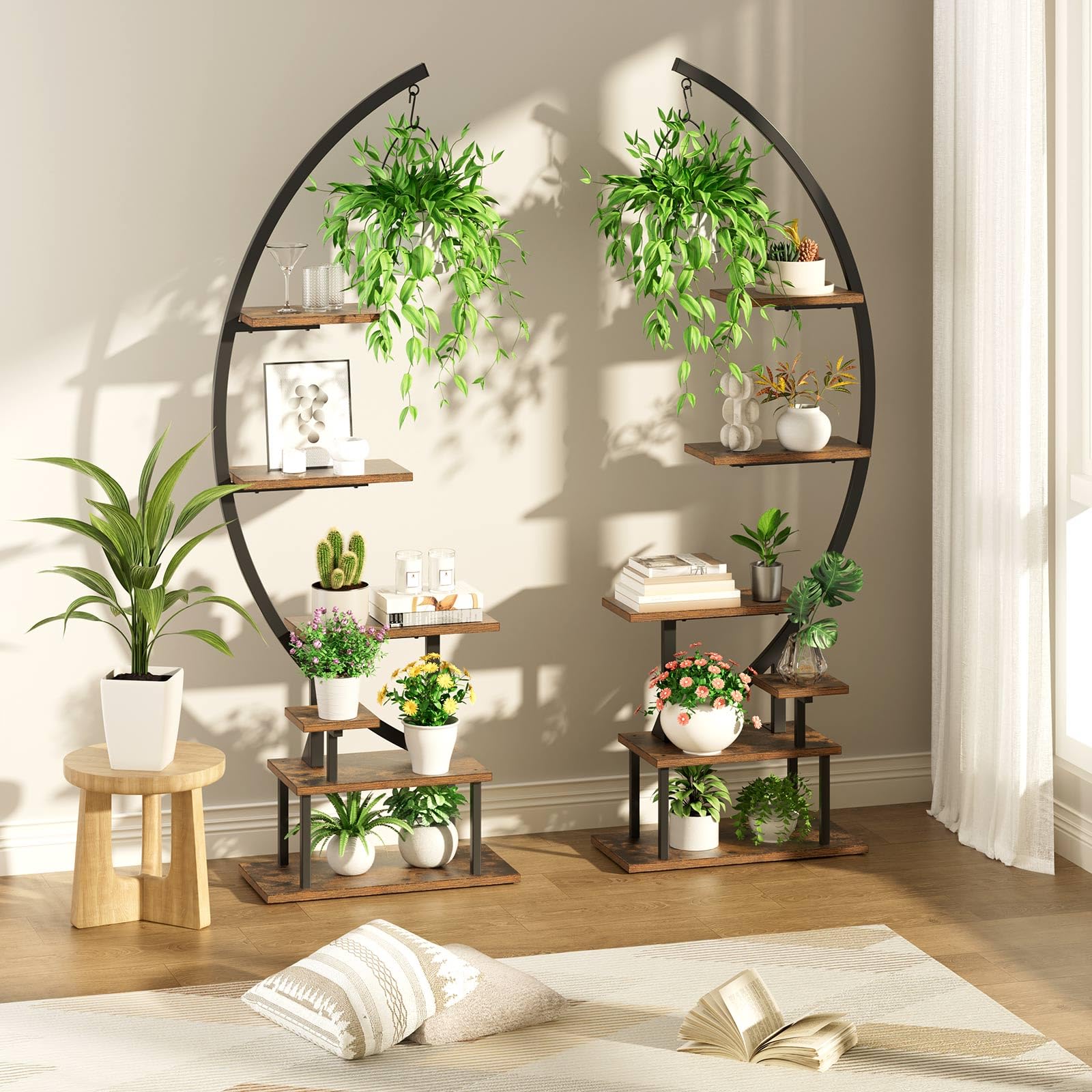 7-Tier Metal Plant Stand with LED Grow Light - Half Moon Design