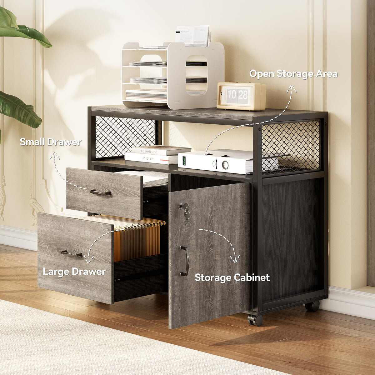 55" L-Shaped Executive Desk with Lateral File Cabinet
