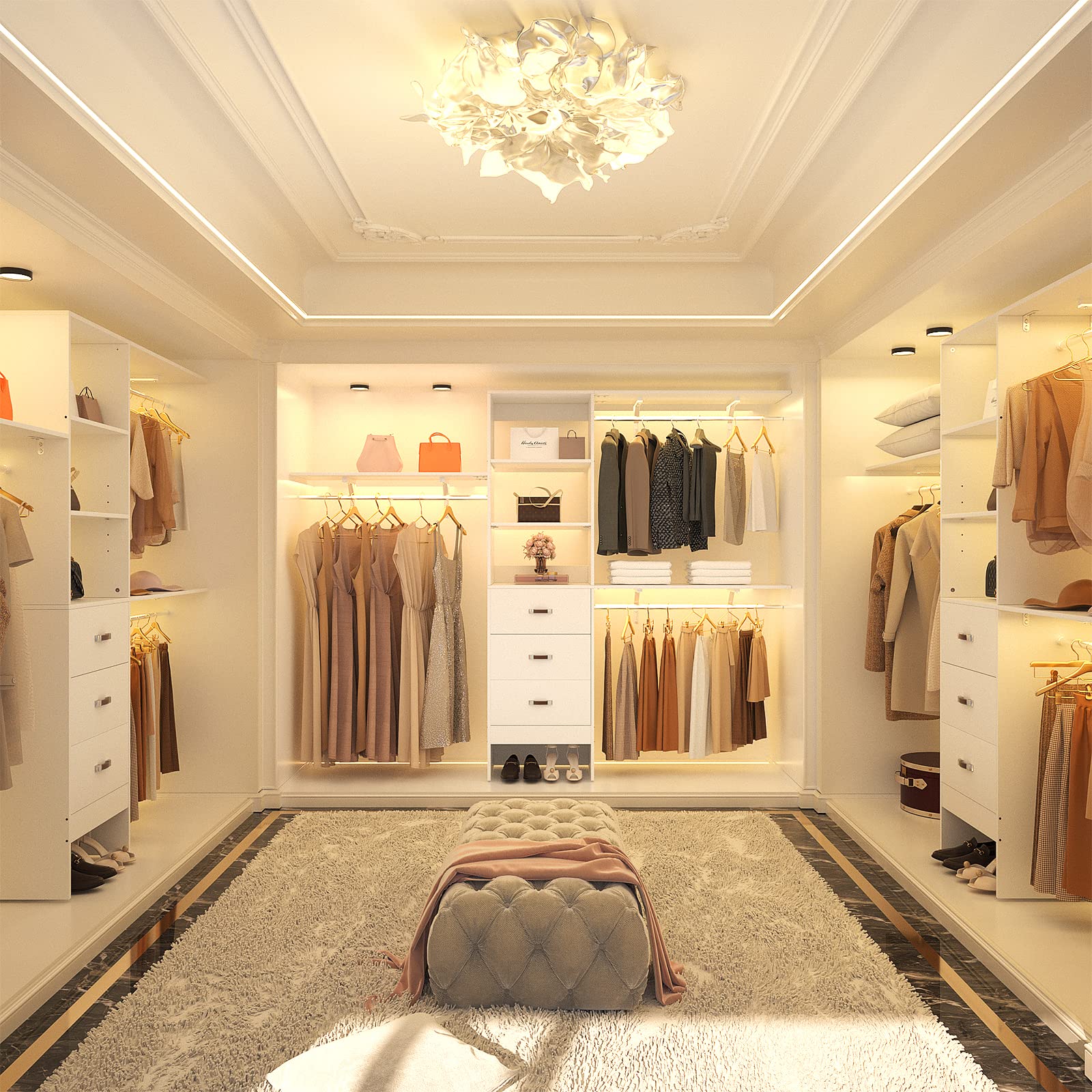 8FT Wall Mount Closet Organizer System with 3 Hanging Rods and Drawers