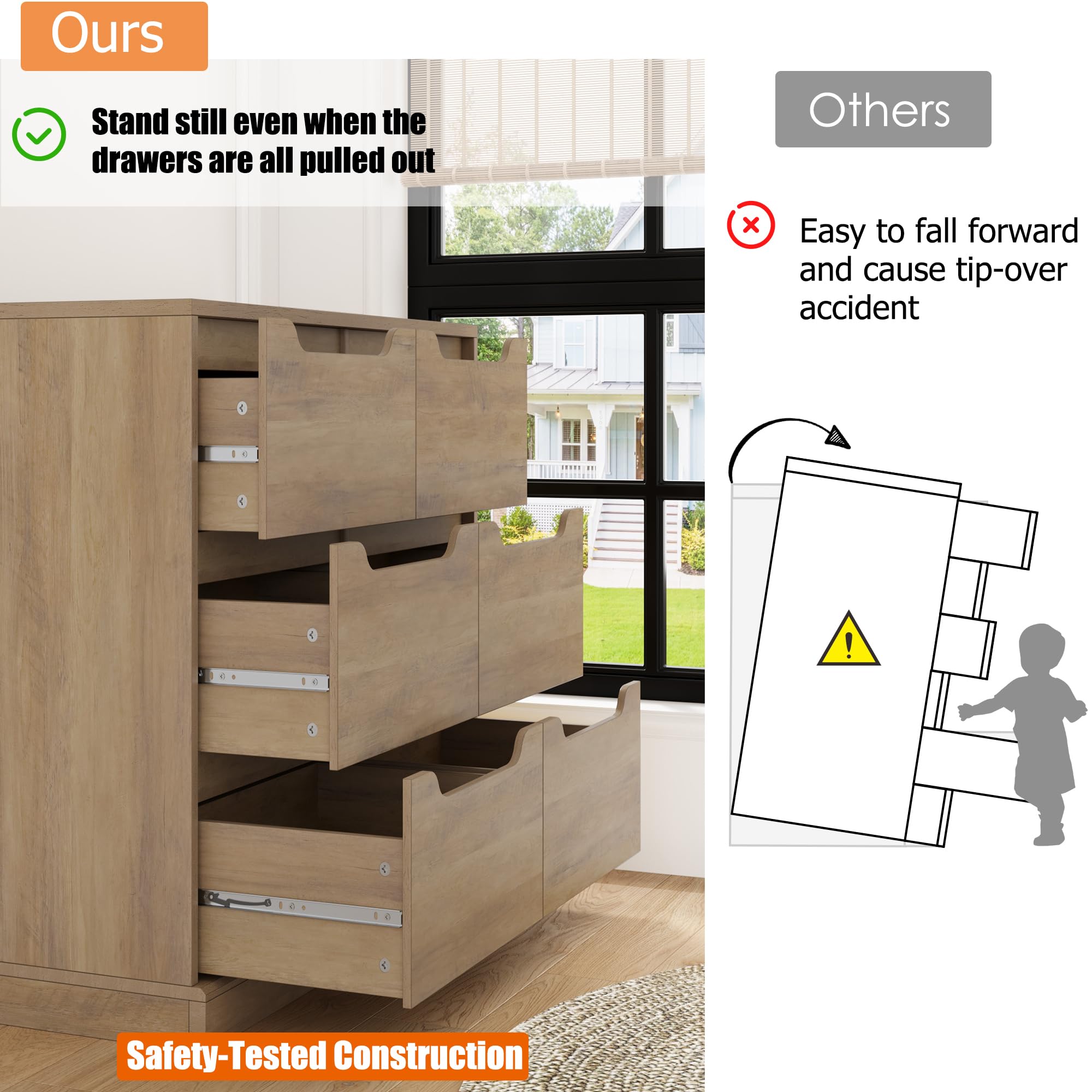 Modern 6 Drawer Dresser with Cut-Out Handles