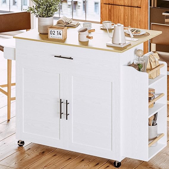 Rolling Kitchen Island with Storage and Charging Station