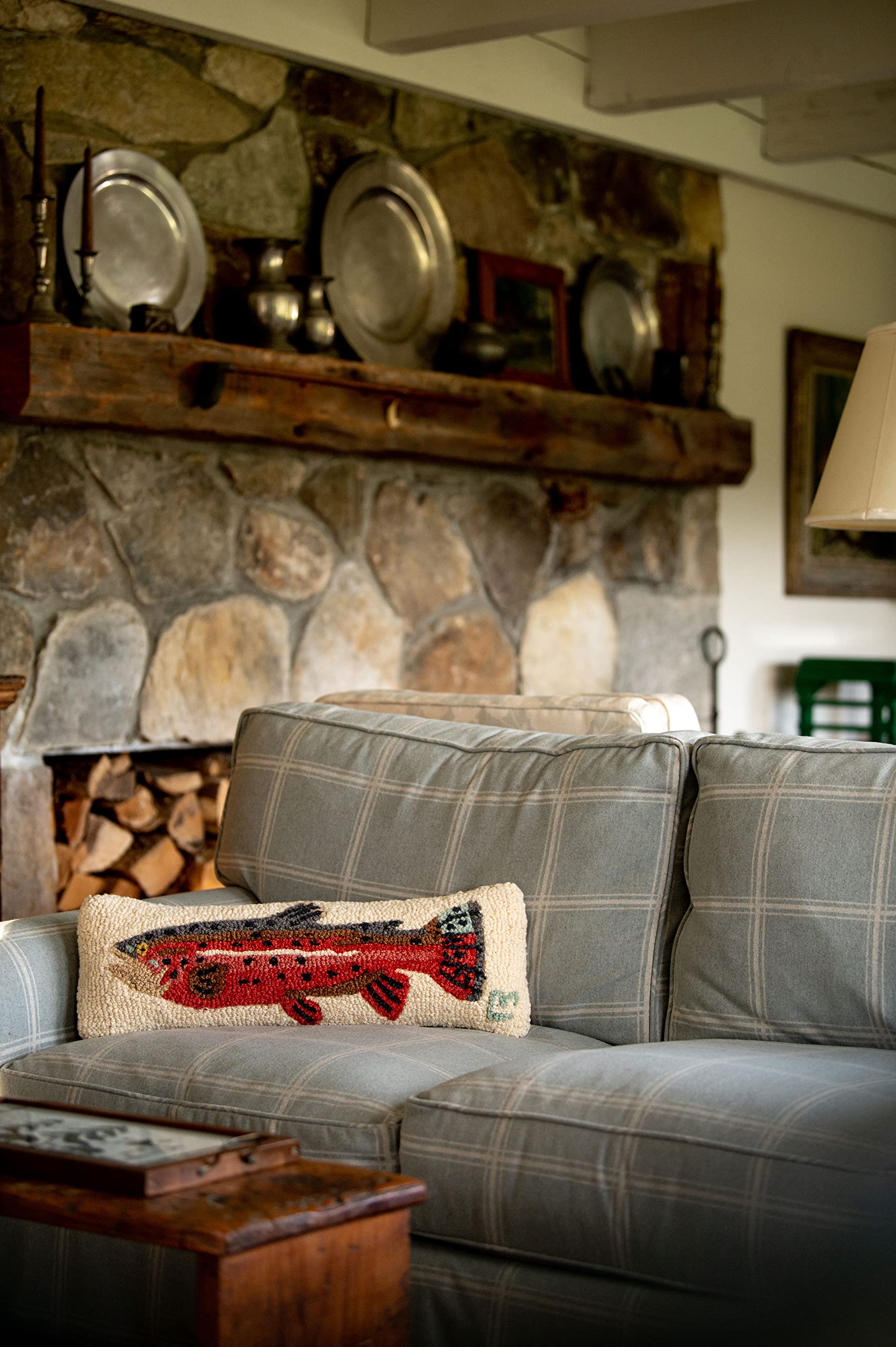 Bright Trout Hand-Hooked Wool Decorative Throw Pillow 8x24