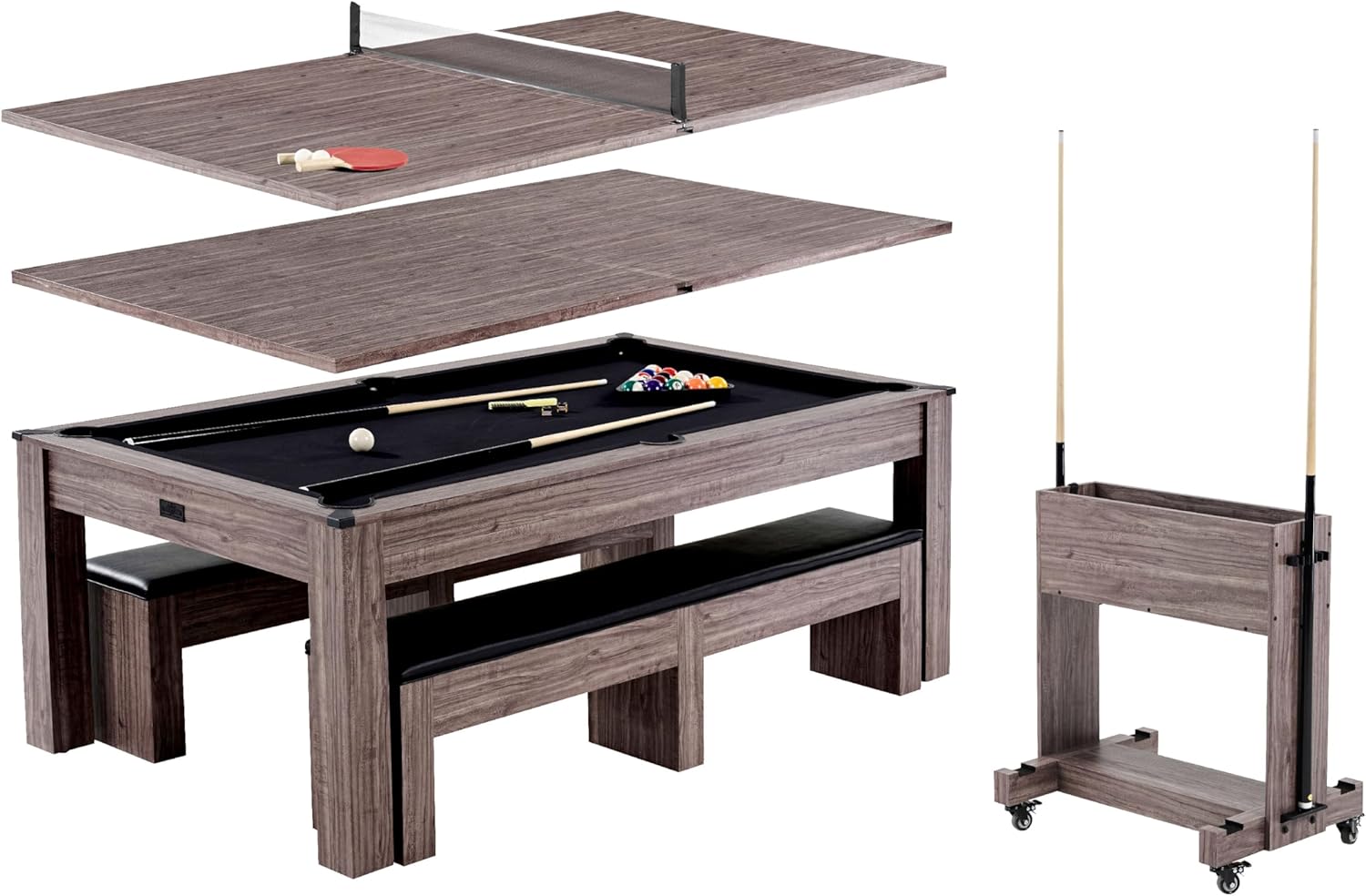 7' 3-in-1 Pool Table with Dining Top & Table Tennis
