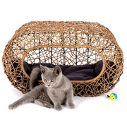 Wicker Cat House with Cushion and Scratch Pad