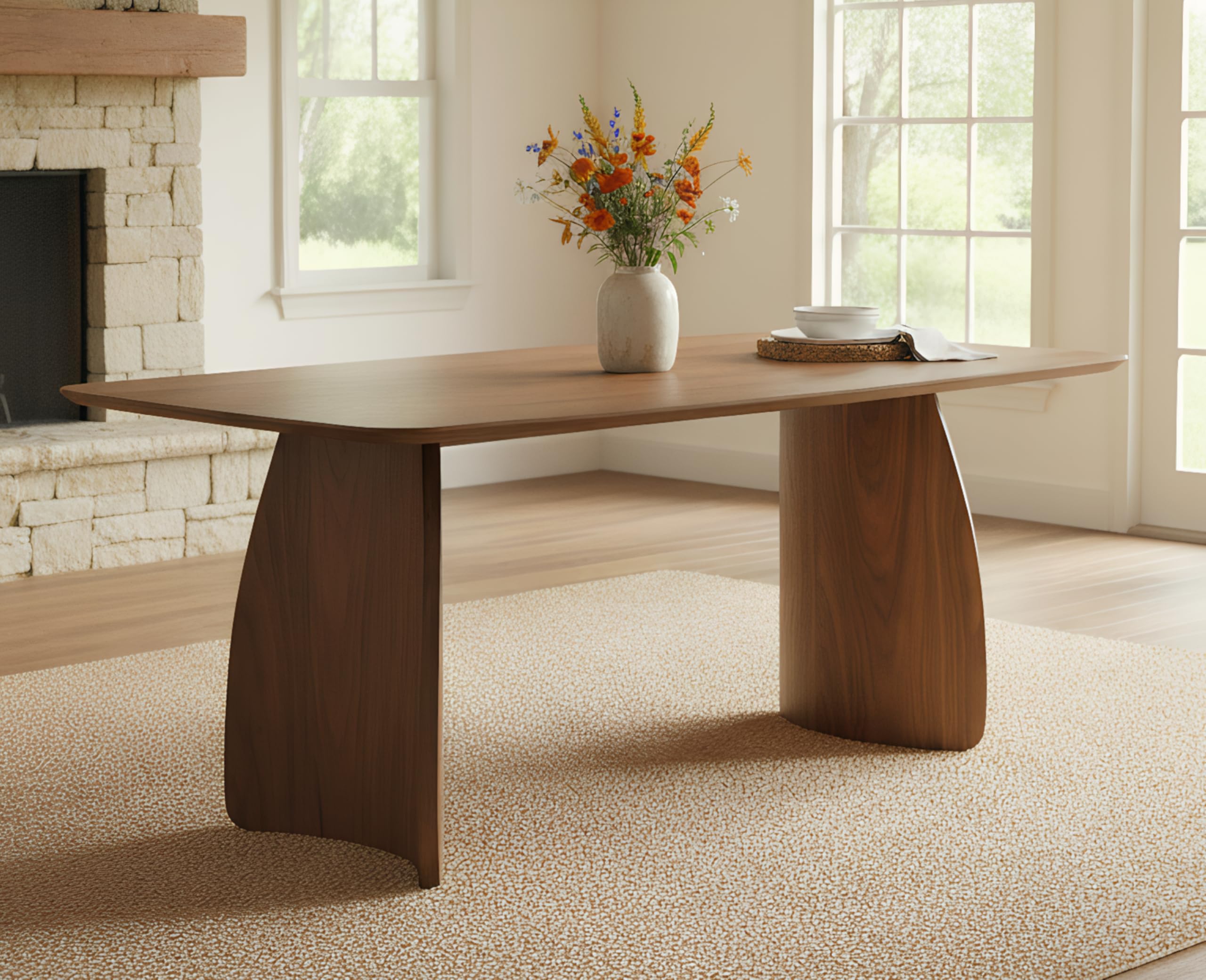 70 Inch Solid Wood Dining Table with Curved Legs