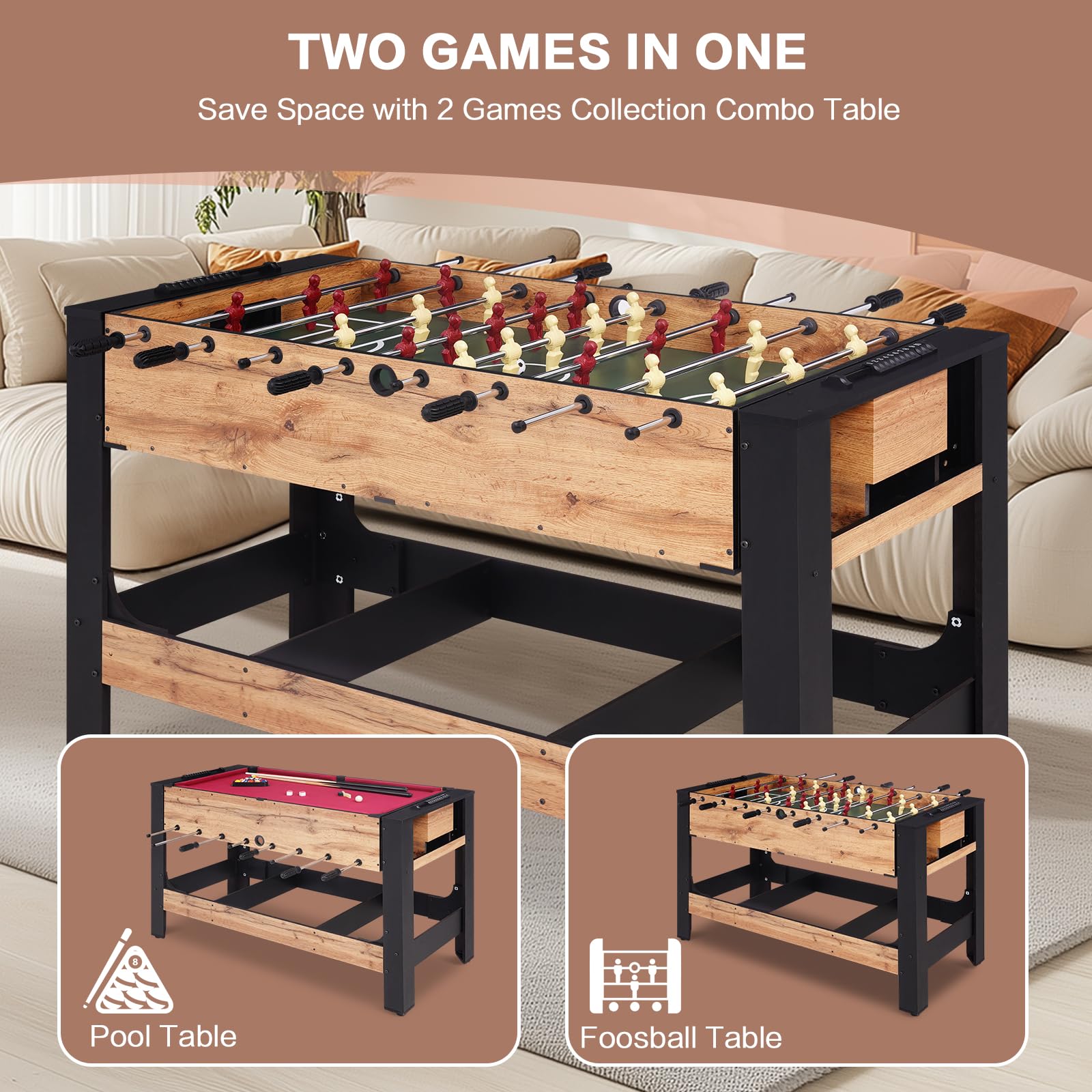 54" 2-in-1 Multi Game Table - Billiards & Foosball Combo
