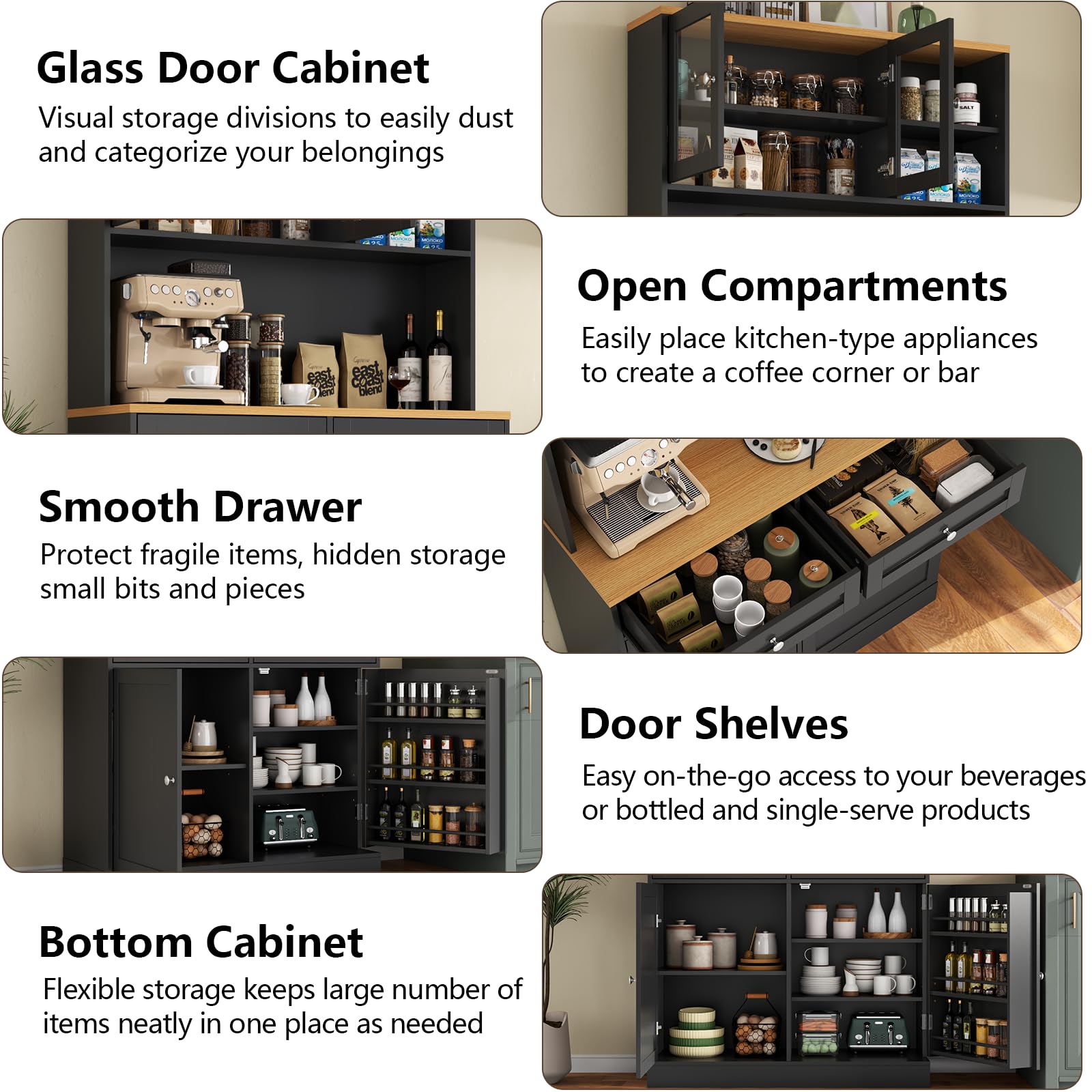 Kitchen Pantry Cabinet with Glass Doors