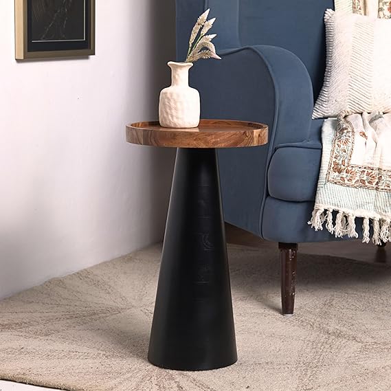 Solid Mango Wood Side Table with Tray Top