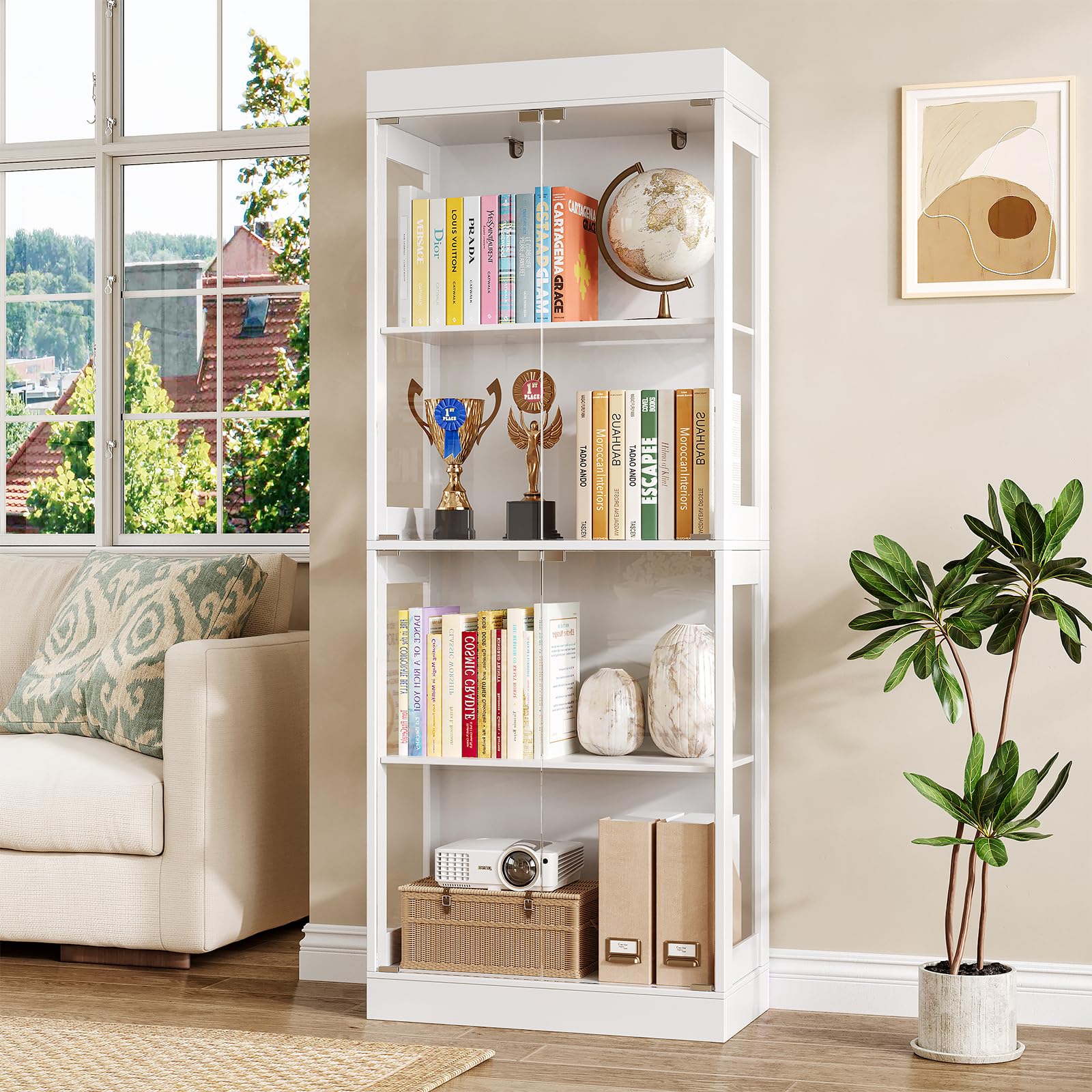 70.1" Display Cabinet with Glass Doors - 4-Tier Curio Cabinet