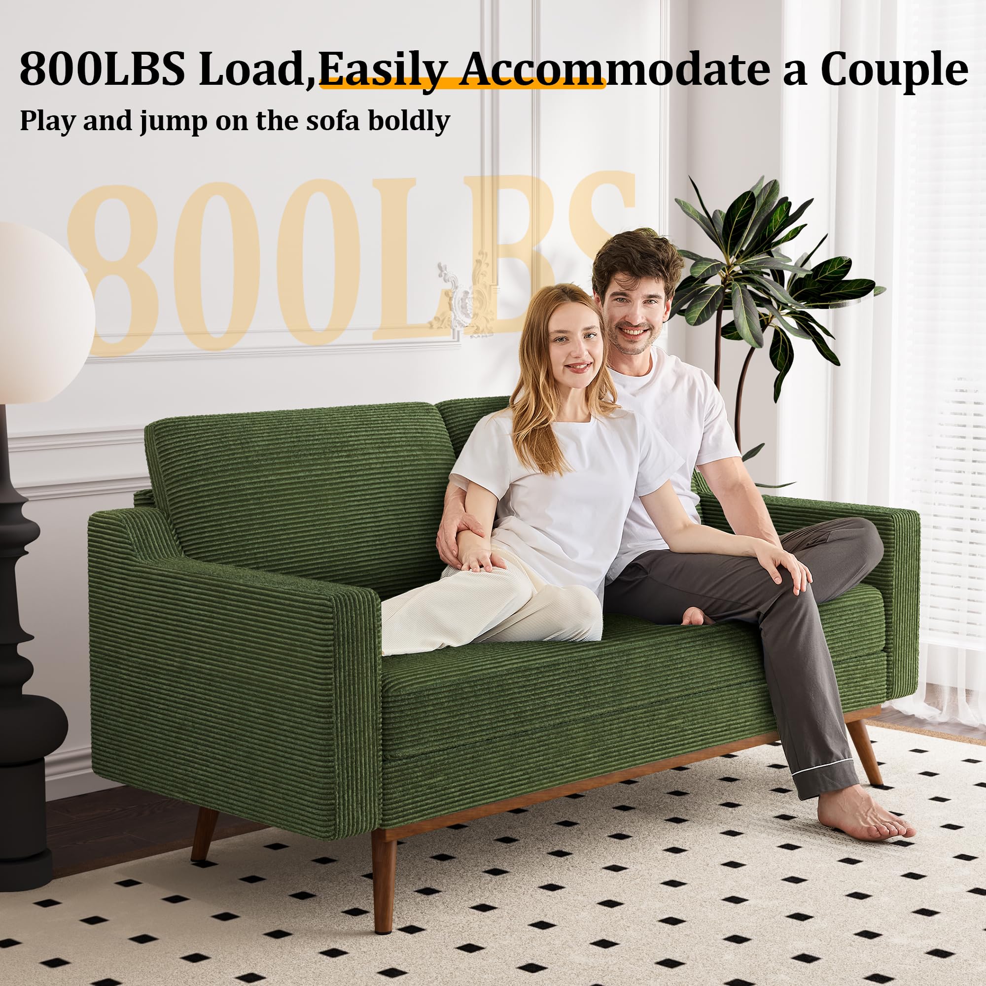 65.4" Green Corduroy Loveseat Sofa