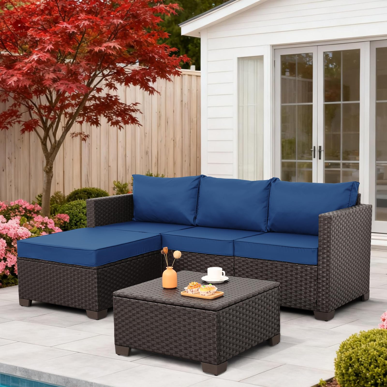 3-Piece Outdoor Sectional Sofa Set with Storage Table