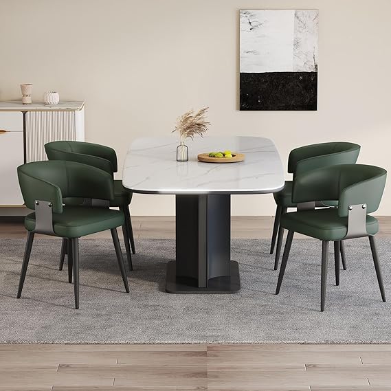 Faux Leather Dining Chairs Set of 2 with Curved Back and Metal Legs