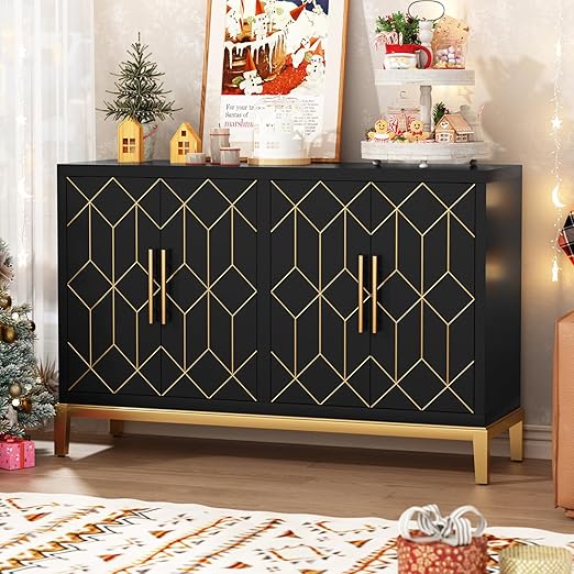 4-Door Buffet Cabinet with Gold Trim