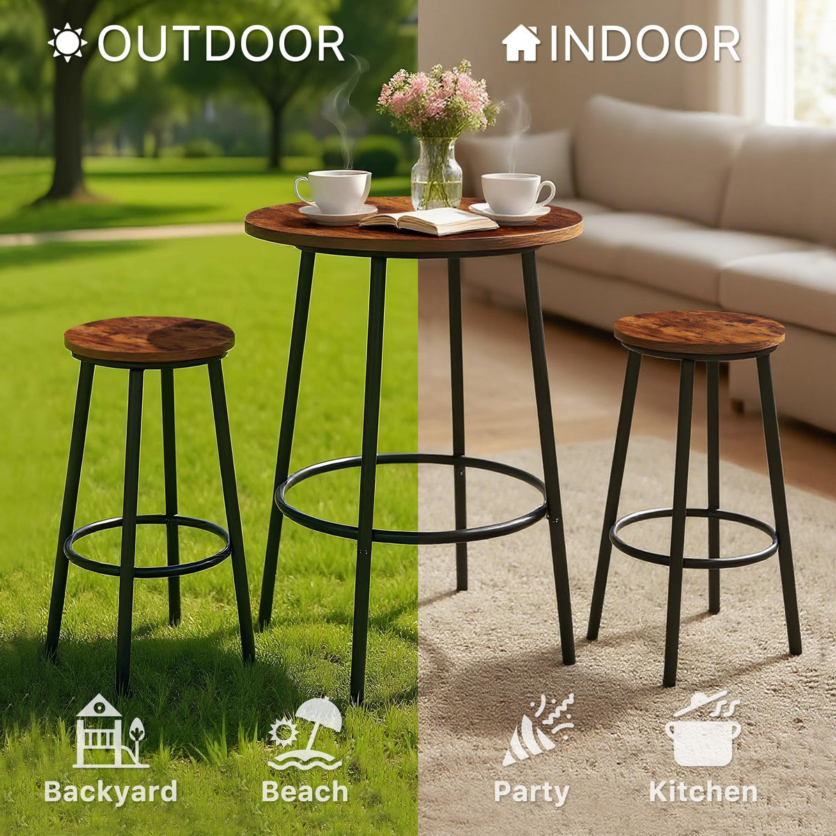 Round Pub Dining Set 3 Piece with Counter Height Bar Stools