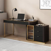 Modern Computer Desk with Retractable Cabinet and LED Lights