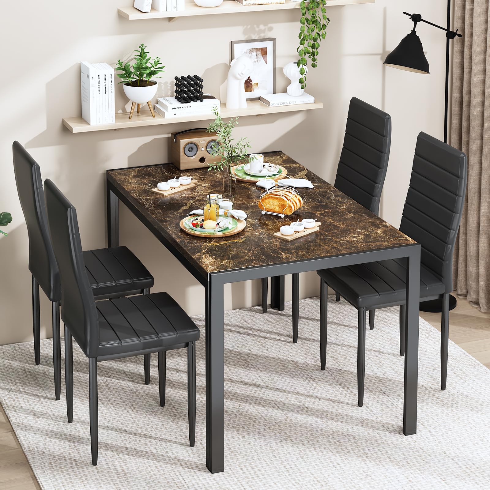 5-Piece Faux Marble Dining Table Set for 4