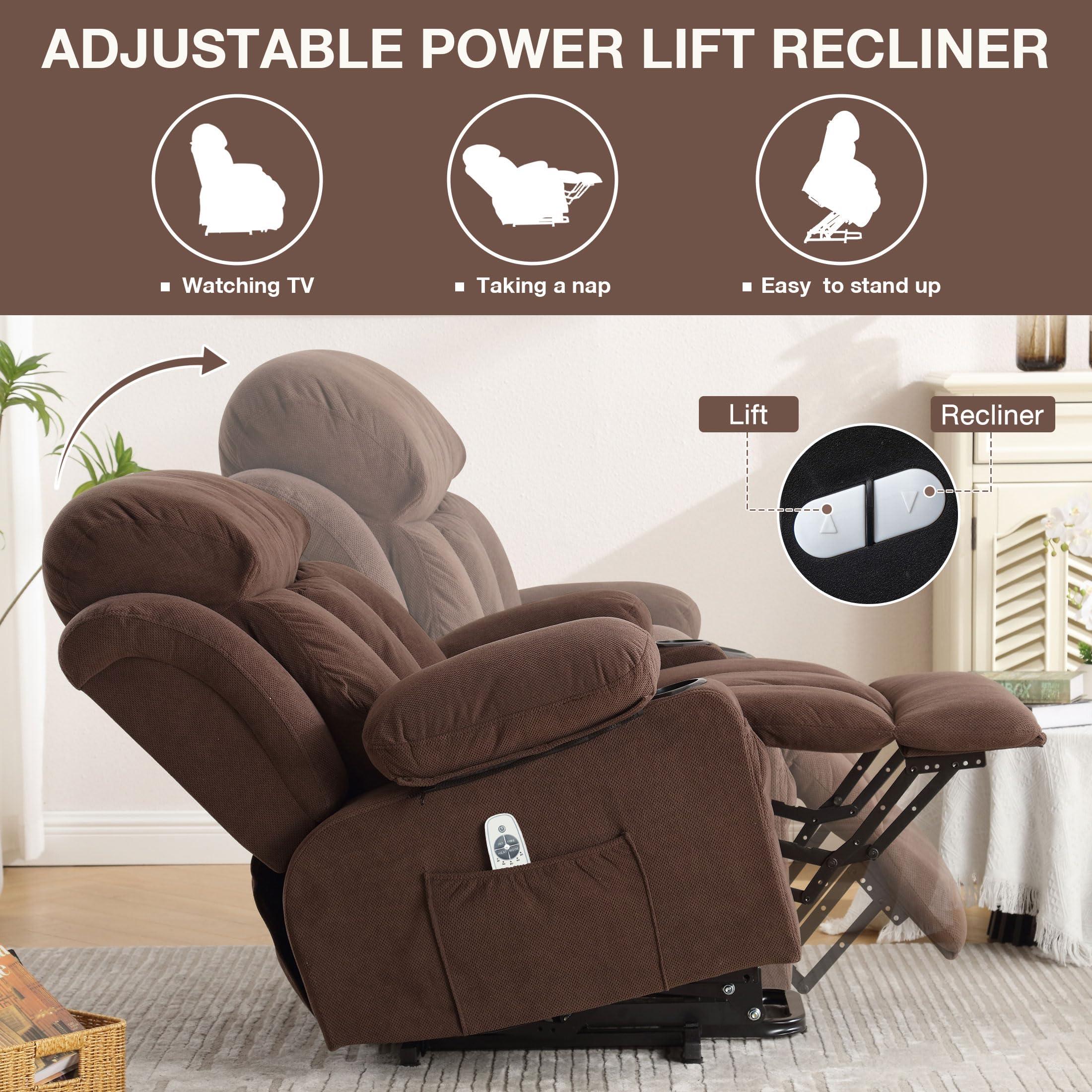 Power Lift Recliner Chair with Massage and Heat
