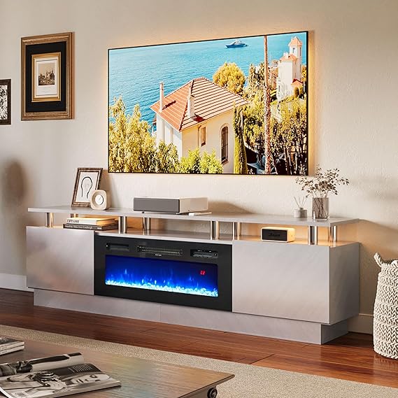 70" TV Stand with Electric Fireplace and Storage Cabinet