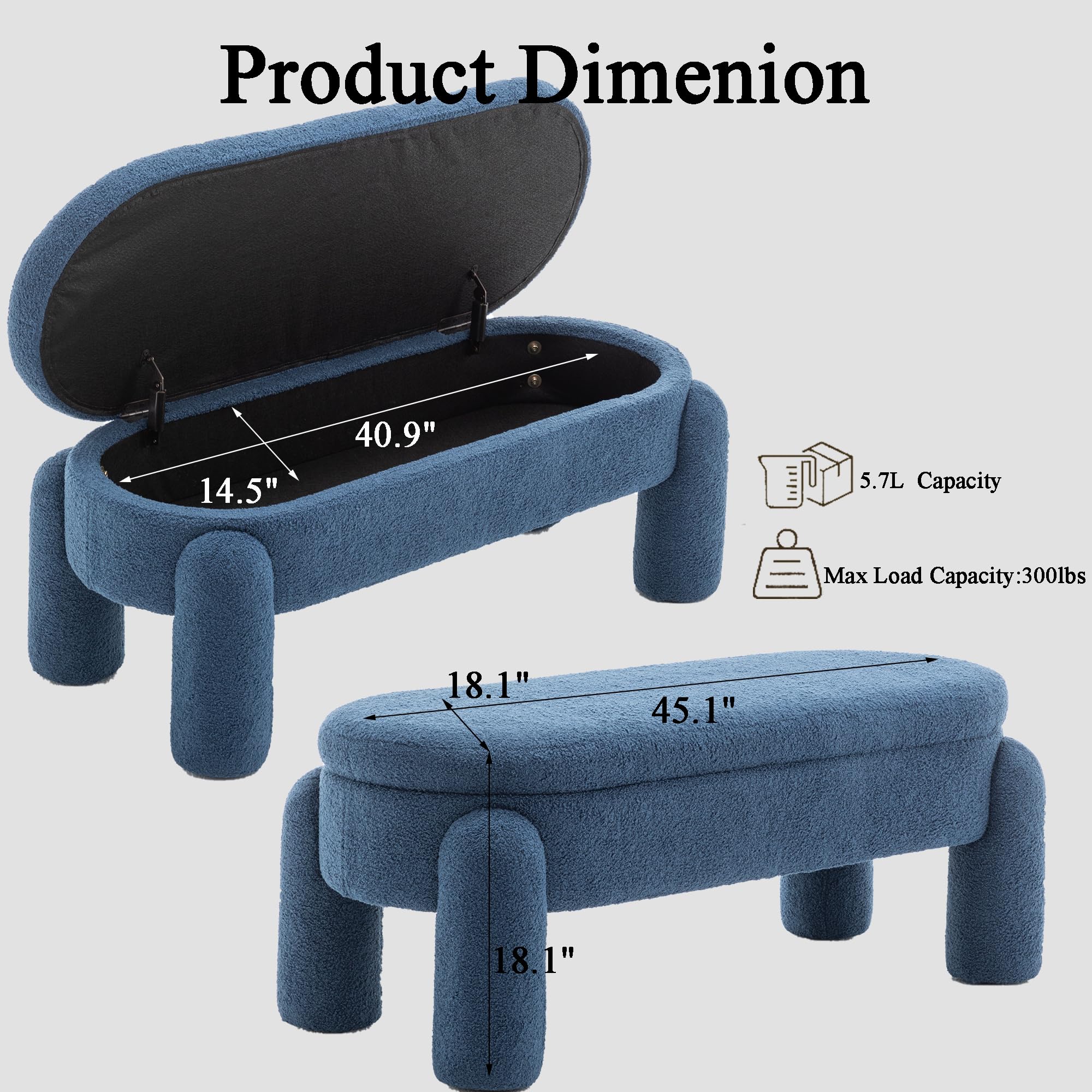 Storage Ottoman Bench with Seating 45.1" Navy