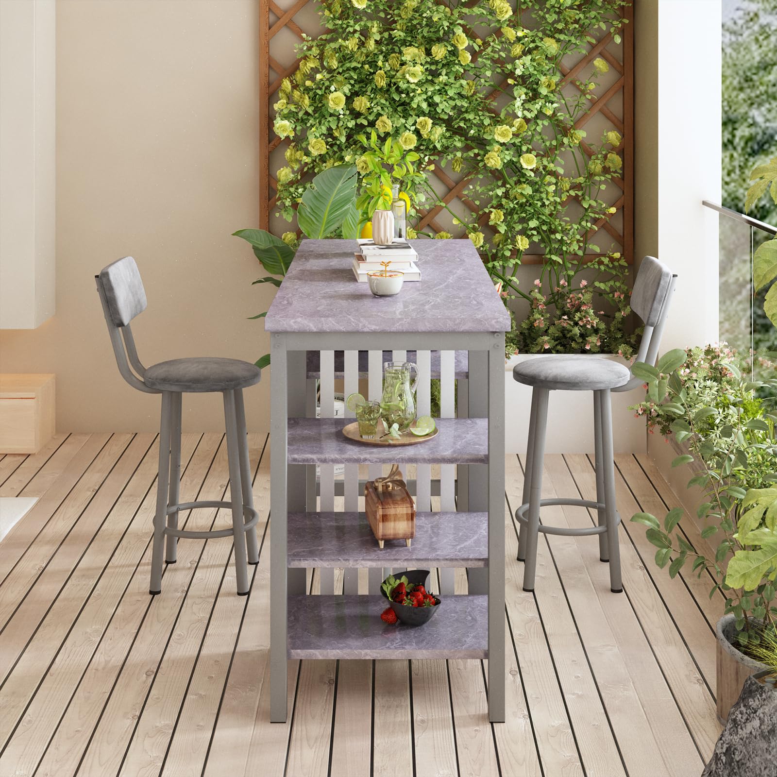 3-Piece Bar Table Set with Storage Shelves